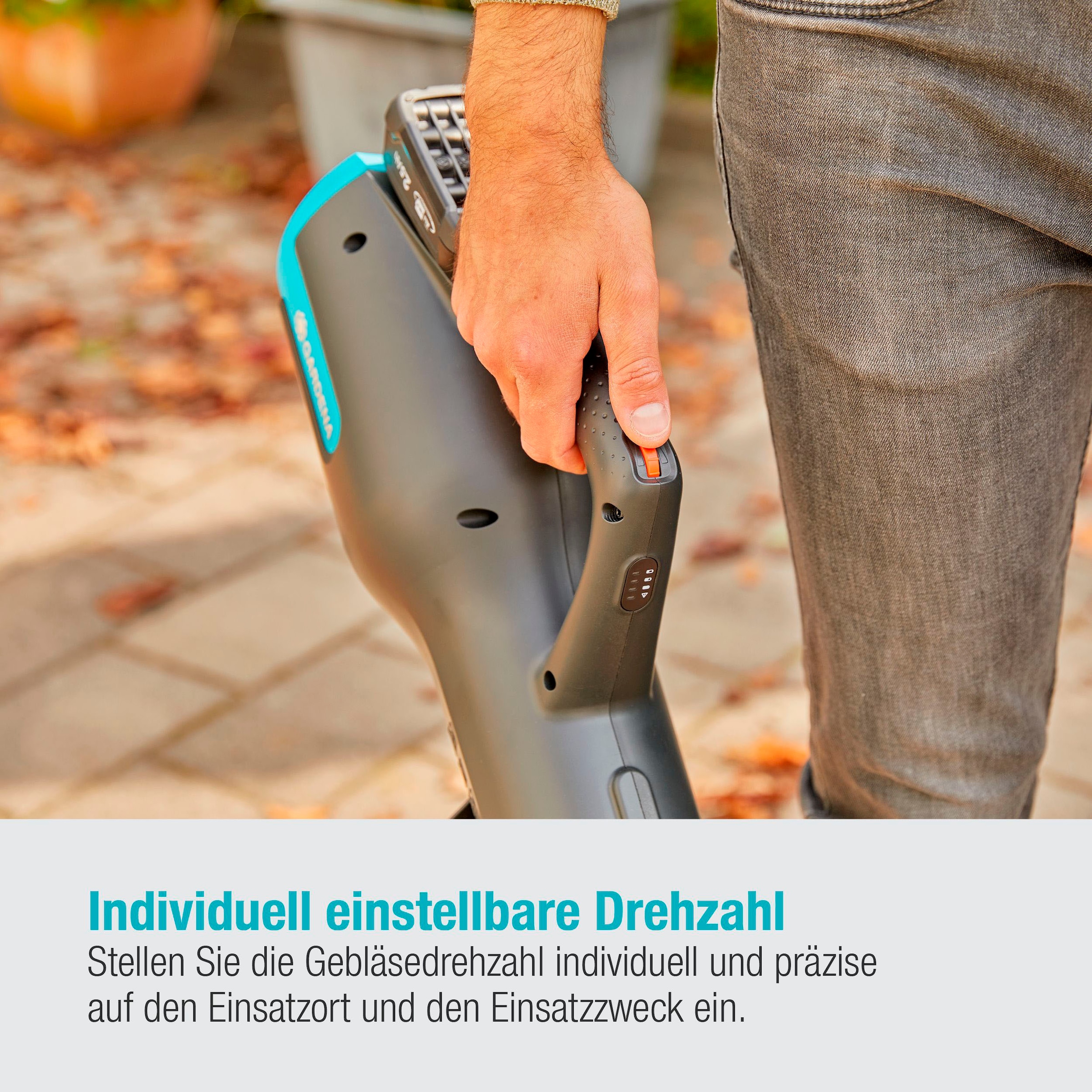 GARDENA Akku-Laubbläser »PowerJet 18V P4A Ready-To-Use, 14890-20«, (Set, inkl. Akku und Ladegerät), 100 km/h Luftgeschwindigkeit