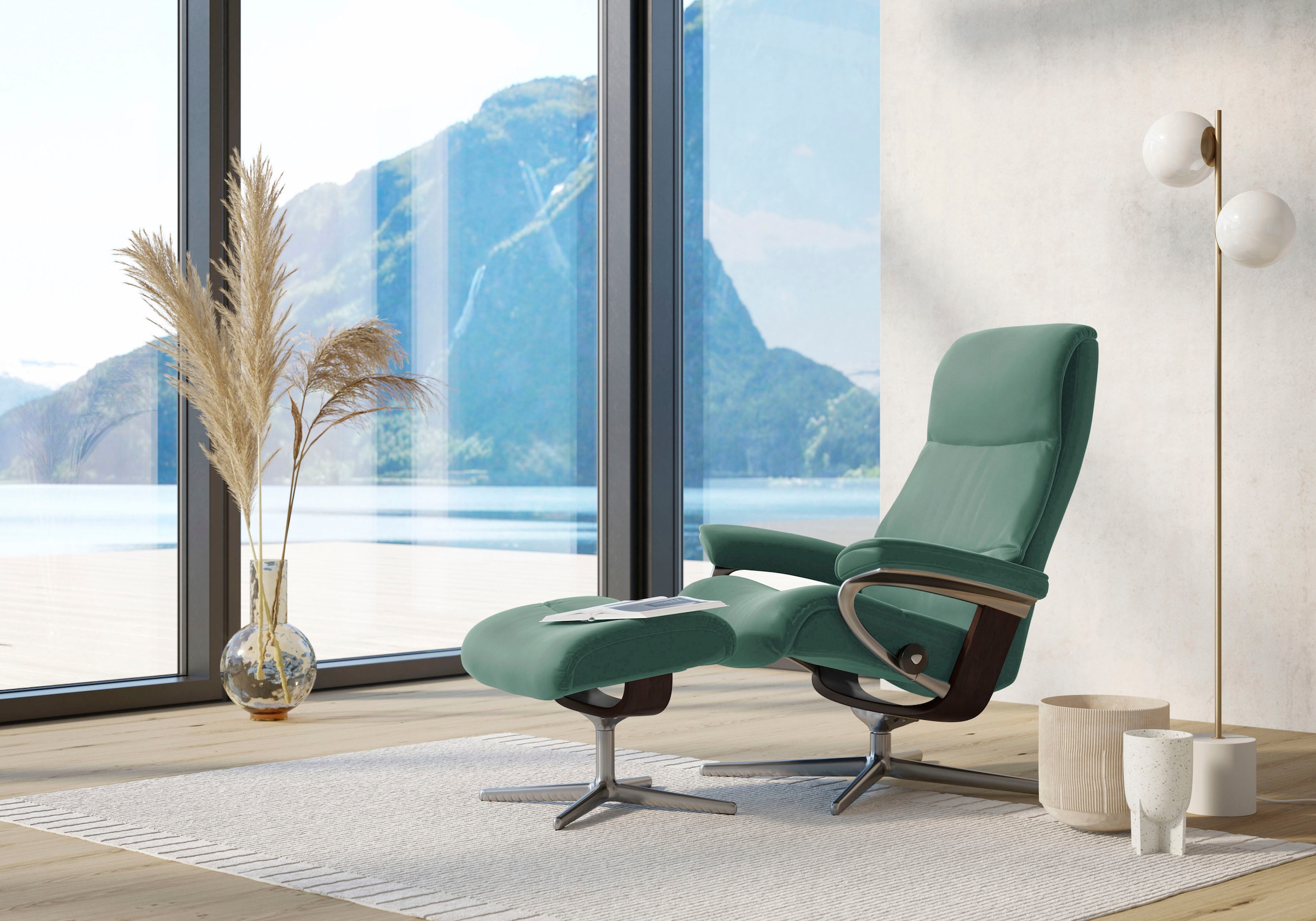 Stressless® Relaxsessel »View« Set, Relaxsessel mit Hocker,  mit Hocker, mit Cross Base, Größe S, M & L, Holzakzent Braun