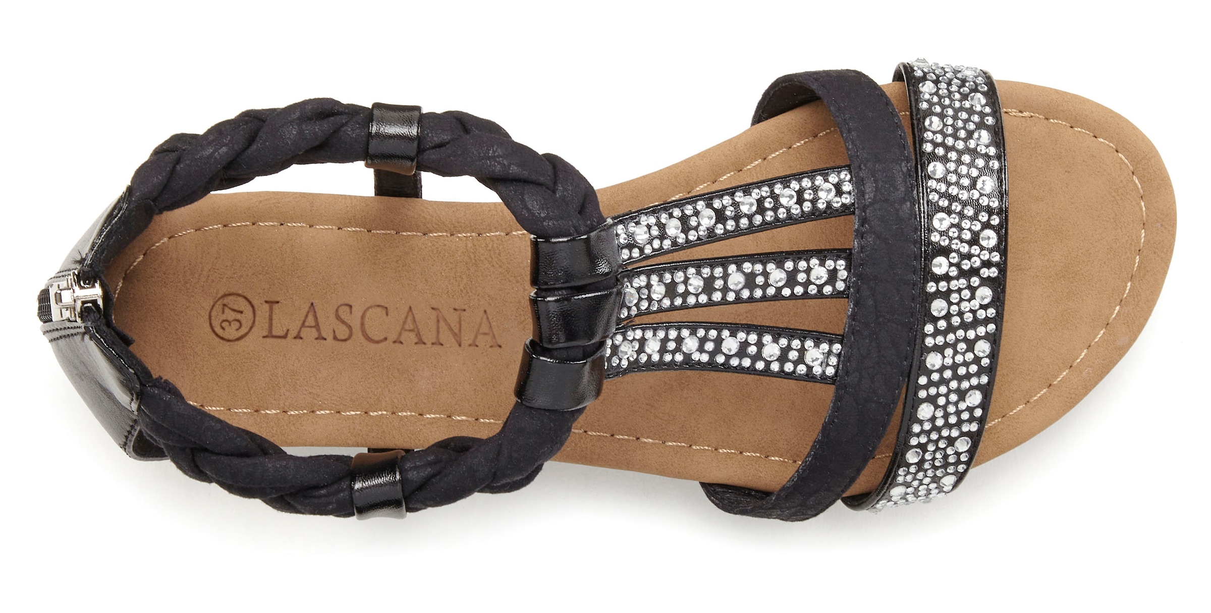 LASCANA Sandale »Sommerschuh«, mit Glitzersteinen, kleiner Keilabsatz, Sandalette, Sommerschuh VEGAN