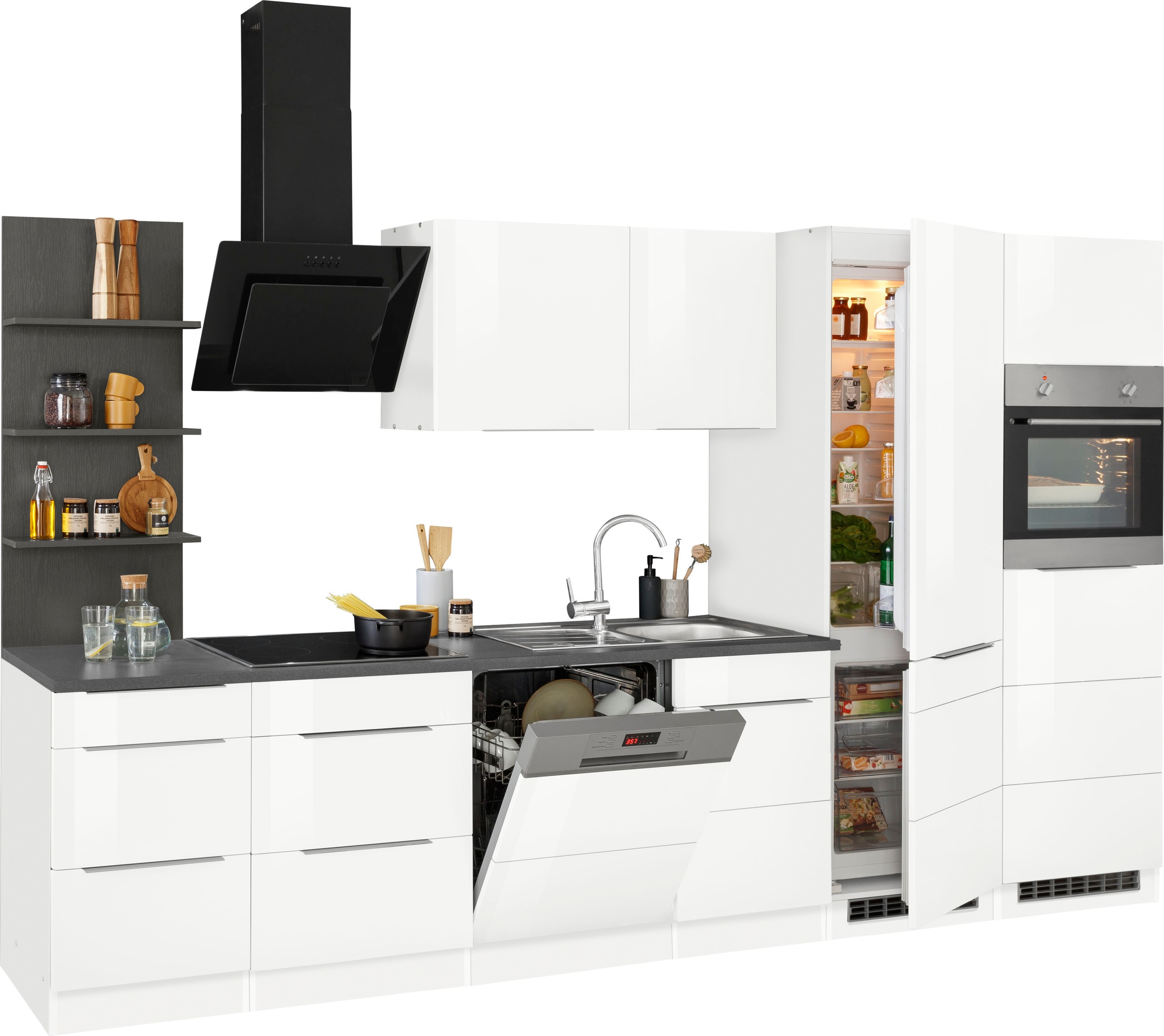 KOCHSTATION Küchenzeile »KS-Brindisi Breite 340 cm«, wahlweise mit E-Geräten und Induktion, mit MDF-Fronten und Regal