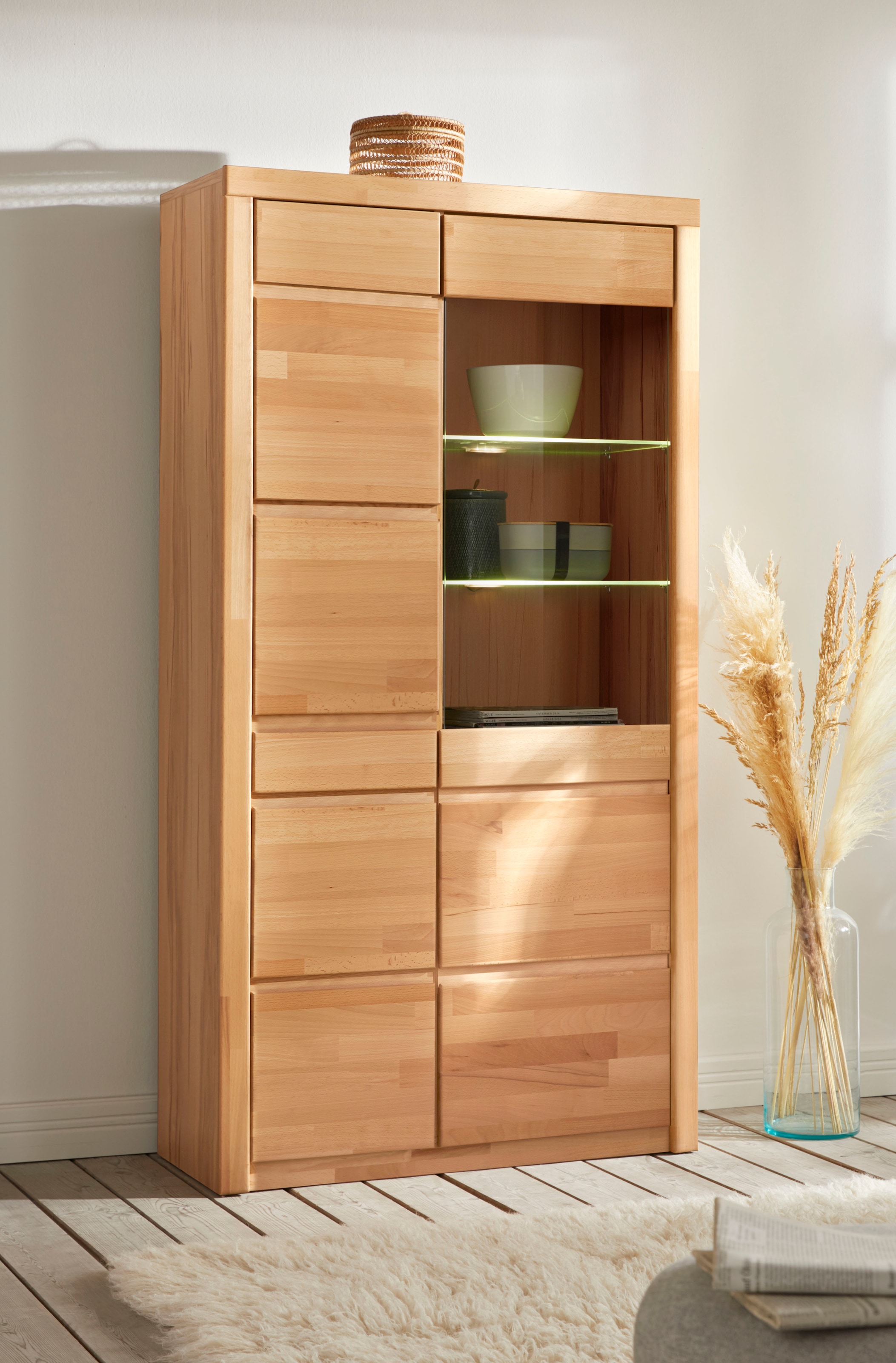 Home affaire Vitrine »Silkeborg« teilmassiv, schöne grifflose Optik