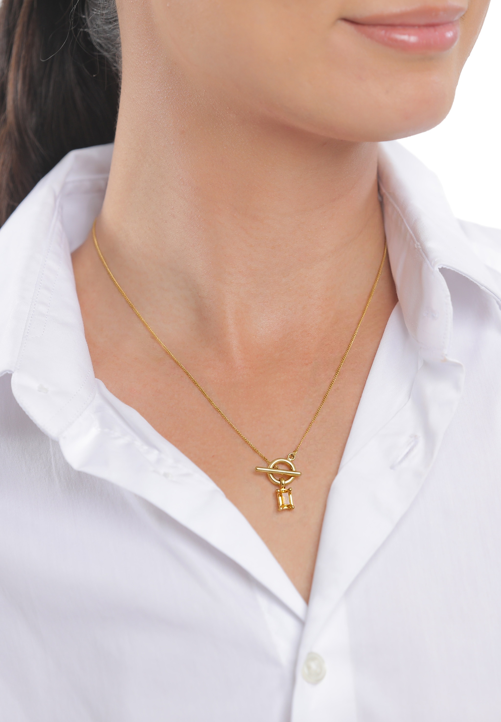 Elli Y-Kette »Halskette Knebelverschluss mit Citrin Gelb 925 Sterling Silber vergoldet«