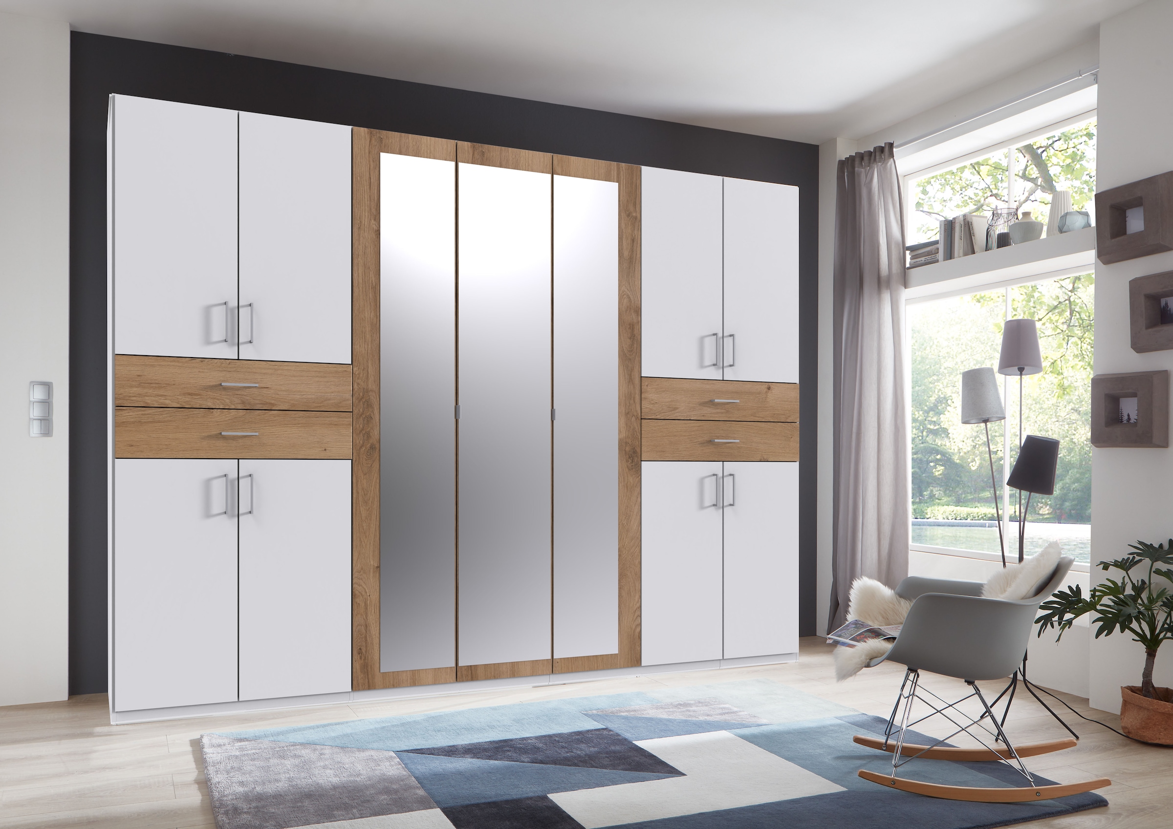 Wimex Kleiderschrank »Taiga Kleiderschrank mit Spiegel OTTOs Choice Topseller« mit Schubladen auf bequemer Höhe, Garderobe Schlafzimmerschrank