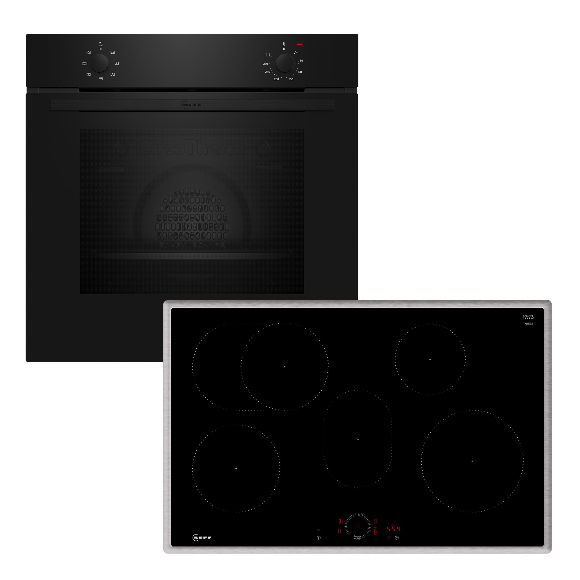 NEFF Backofen-Set N 30/N 70 "B1DCA0AK0" mit Teleskopauszug nachrüstbar Steuerung per Fingerdreh & CircoTherm für Backen auf 3 Ebenen