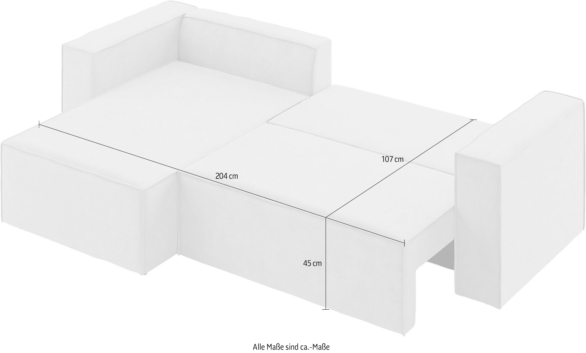 INOSIGN Ecksofa »LINCOLNVILLE mit Bettfunktion und Bettkasten, Maße B/H/T 244/76/150 cm«, L-Form mit Wellenunterfederung, Recamiere beidseitig montierbar