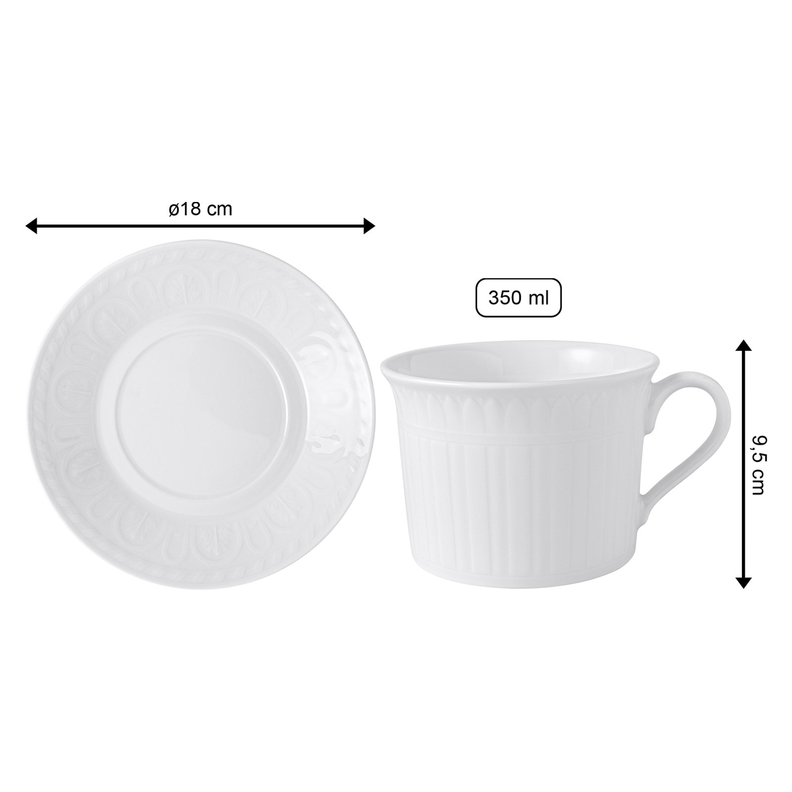 Villeroy & Boch Tasse »Cappuccino Tasse mit Untertasse Cellini 350 ml 2er Set weiß« Spülmaschinengeeignet, Mikrowellenfest