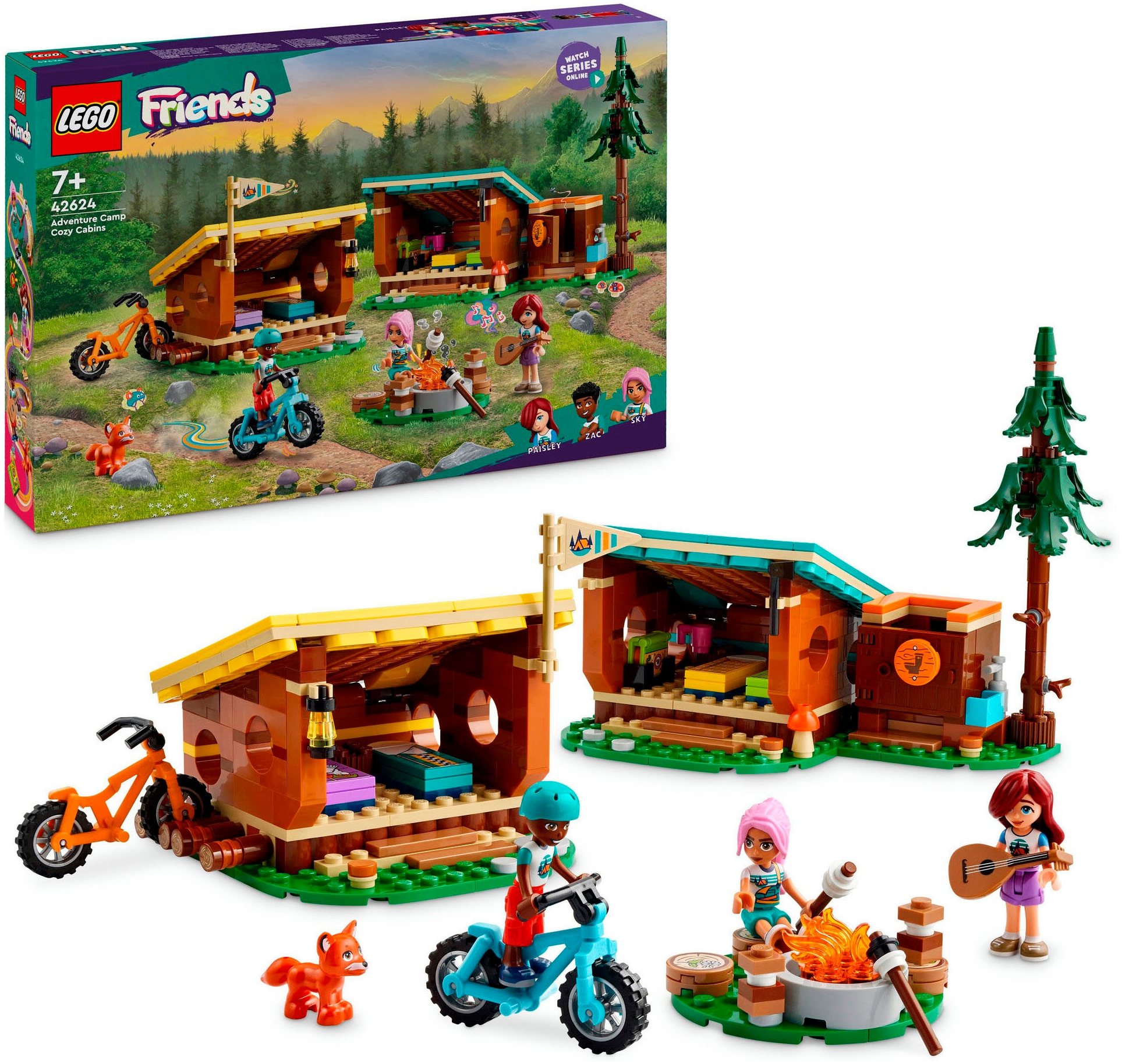 LEGO® Konstruktionsspielsteine »Gemütliche Hütten im Abenteuercamp (42624), LEGO Friends«, (437 St.), Made in Europe