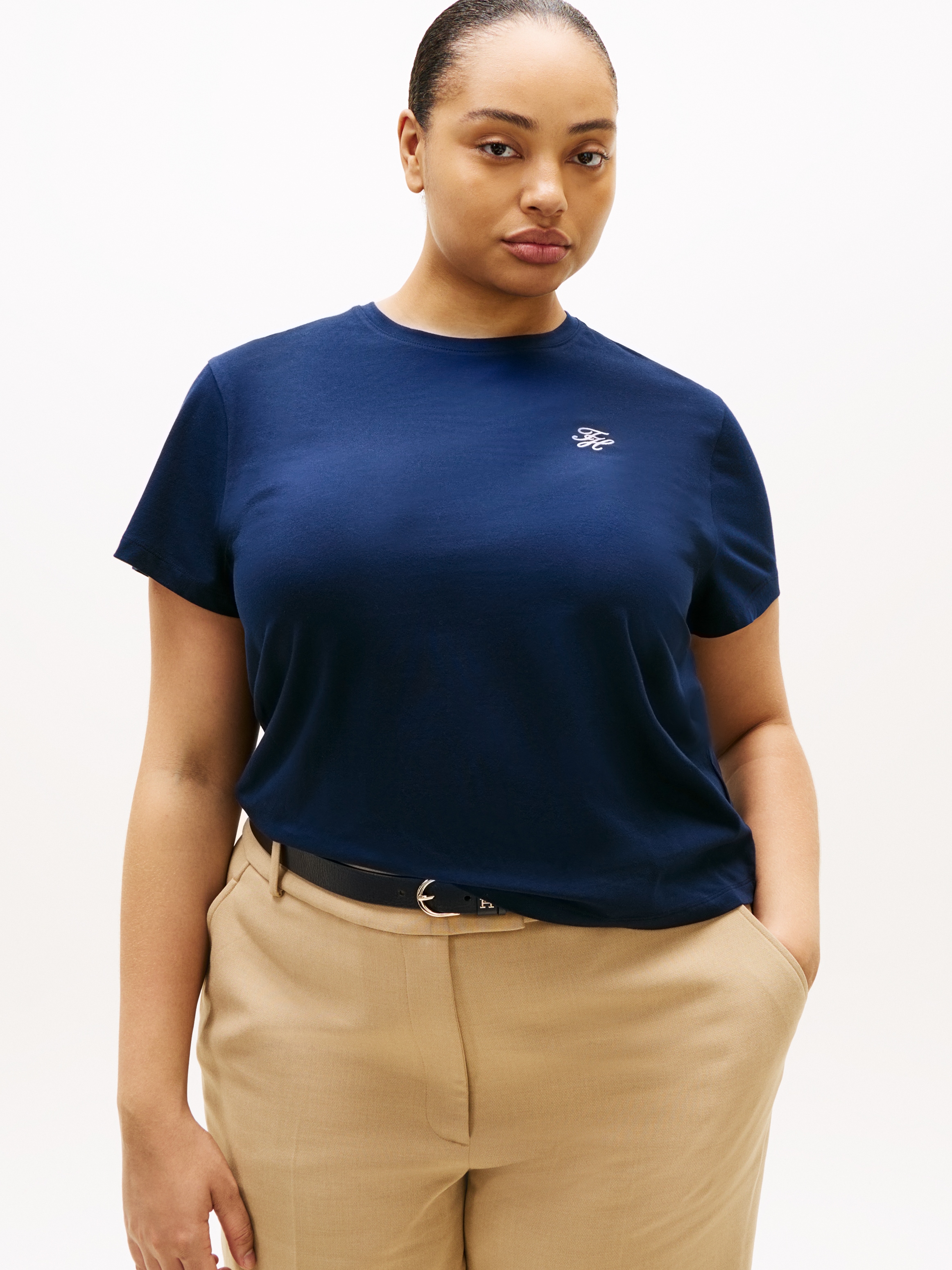 Tommy Hilfiger Curve Kurzarmshirt »CRV TH SCRIPT REG C-NK SS TEE« in großen Größen