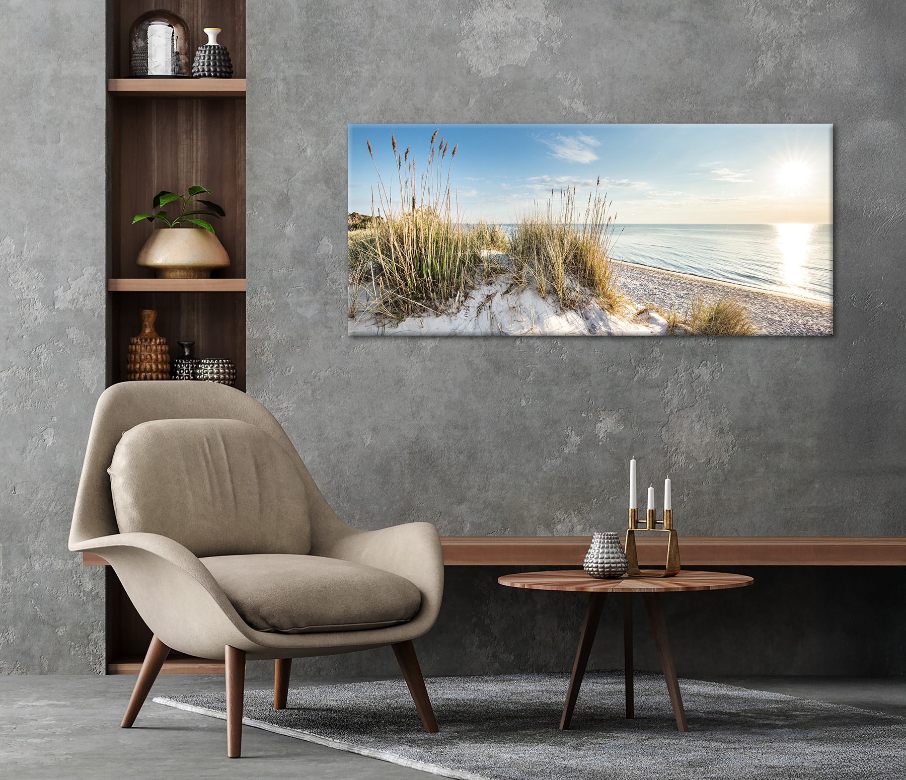 Bönninghoff Leinwandbild »Wandbild STRAND XXL 60x140 cm – Leinwandbild Keilrahmen Deko modern« Düne 1 Stk. tlg. auf Keilrahmen gespannt