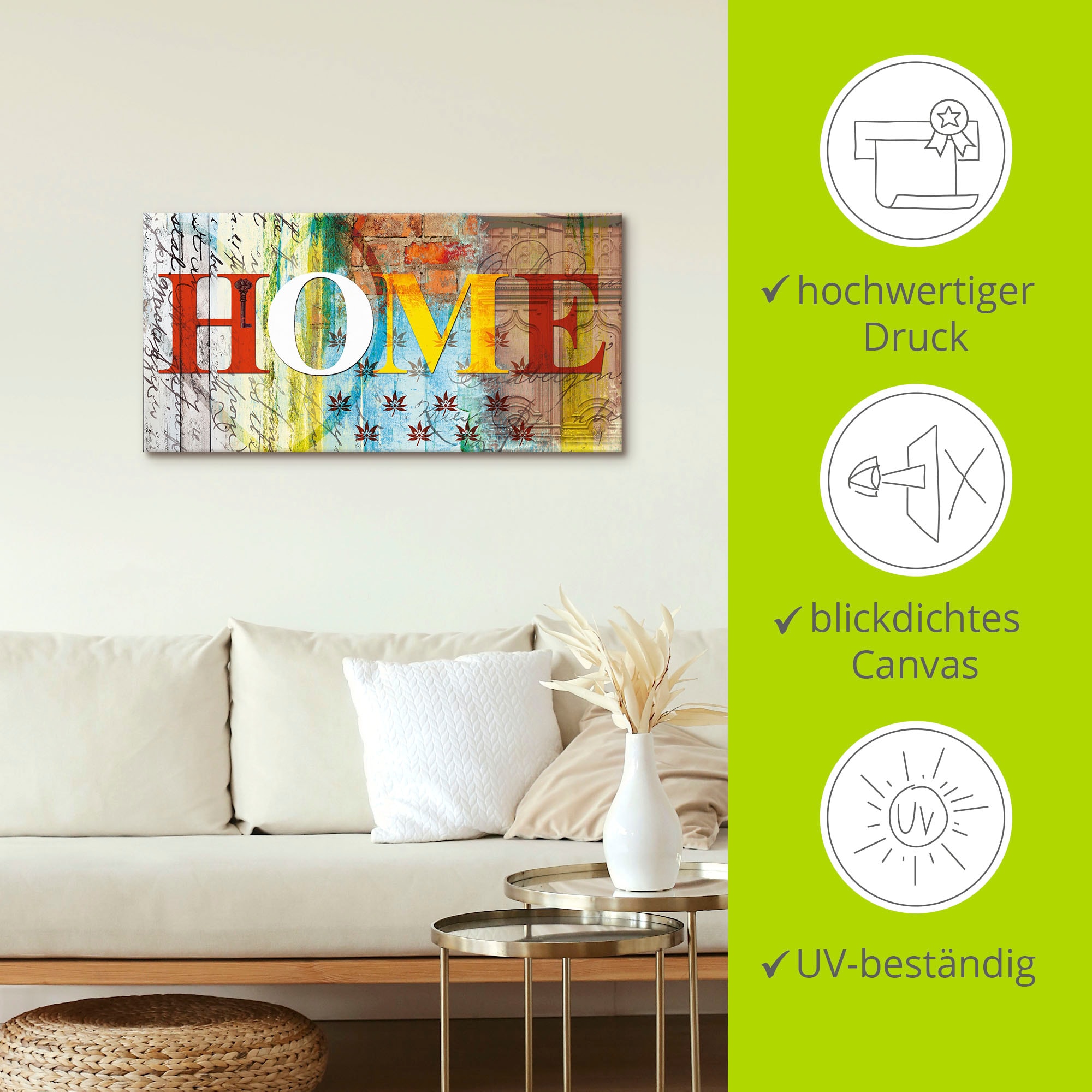 Artland Leinwandbild »Buntes Zuhause« Sprüche & Texte 1 Stk. tlg. auf Holzrahmen gespannt