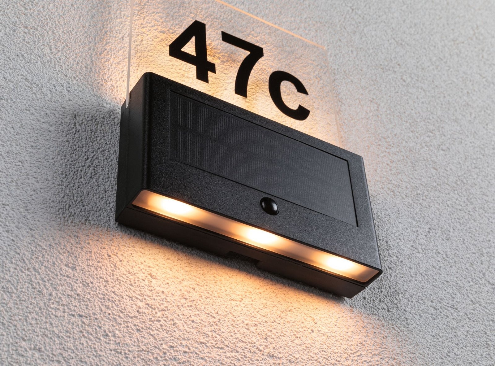 Paulmann LED Außen-Wandleuchte »Solar Hausnummernleuchte Neda IP44 2200K 18lm Anthrazit«, 1 flammig, Bewegungsmelder insektenfreundlich