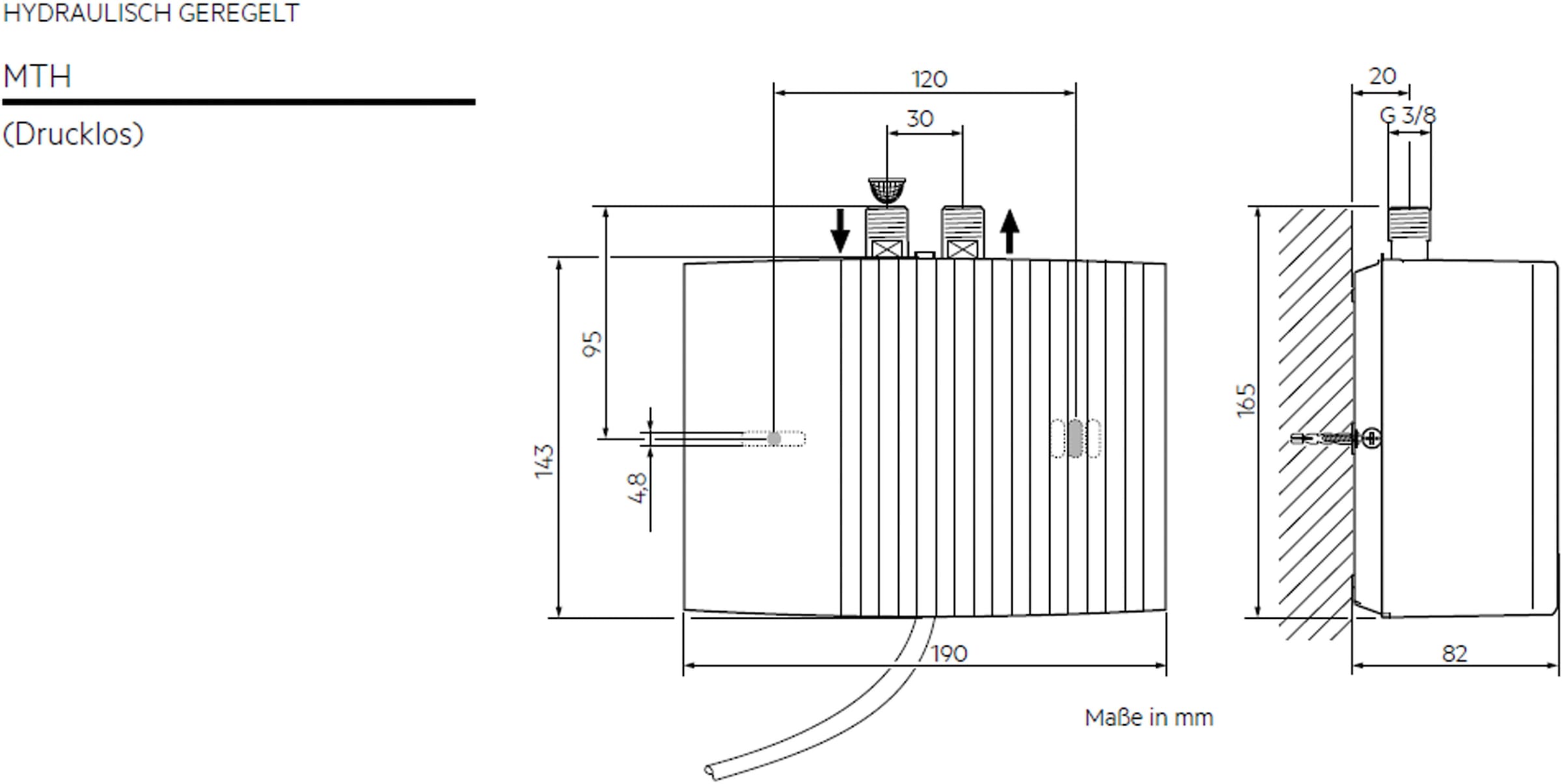 AEG Haustechnik Klein-Durchlauferhitzer »MTH 570«, für Handwaschbecken, 5,7 kW, Festanschluss 230V, hydraulisch