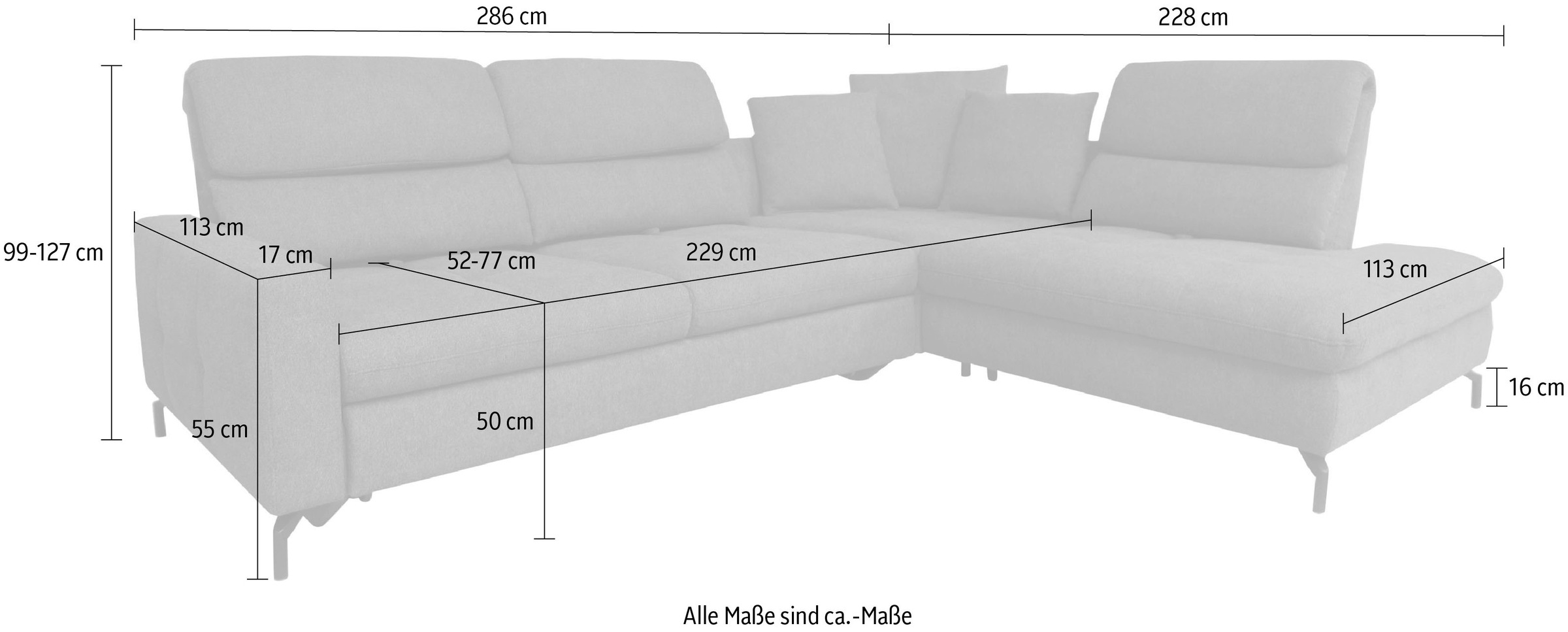 ADA trendline Ecksofa »Louis«, Breite 286 cm, Rückenlehnenverstellung, wahlweise mit Bettfunktion