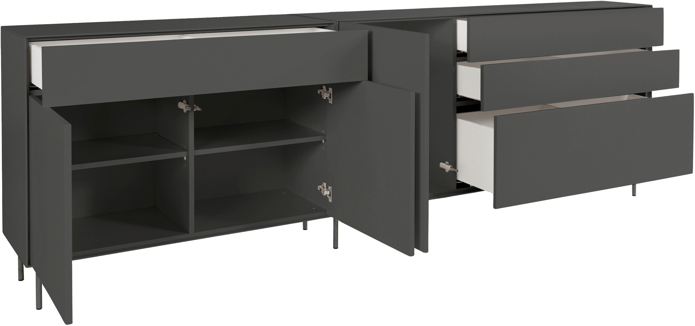 LeGer Home by Lena Gercke Sideboard »Essentials«, (2 St.), Breite: 279cm, MDF lackiert, Push-to-open-Funktion
