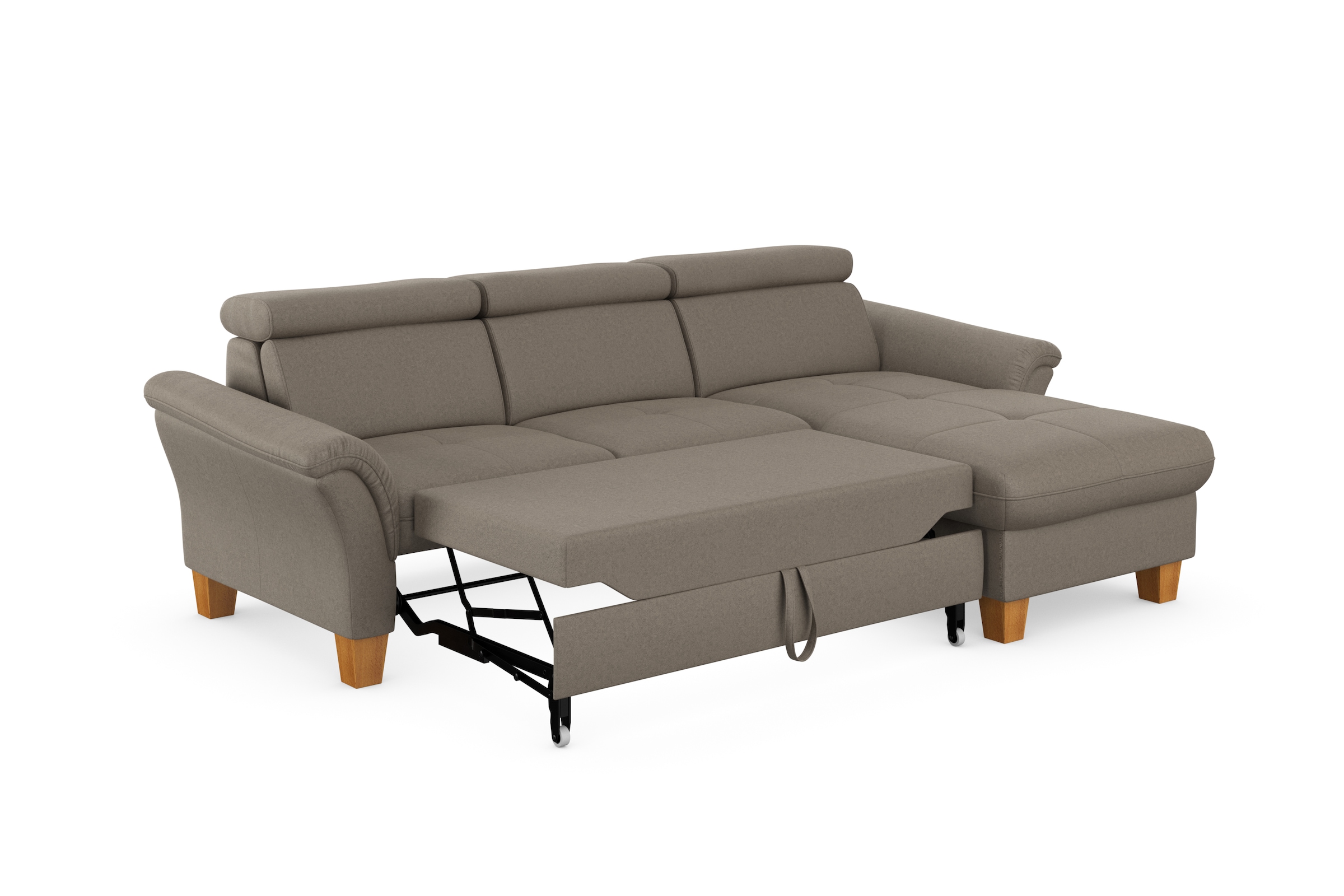 Home affaire Ecksofa »Lindgren L-Form«, wahlweise mit Bett mit klappbaren Rollen, Kasten und Kopfverstellung