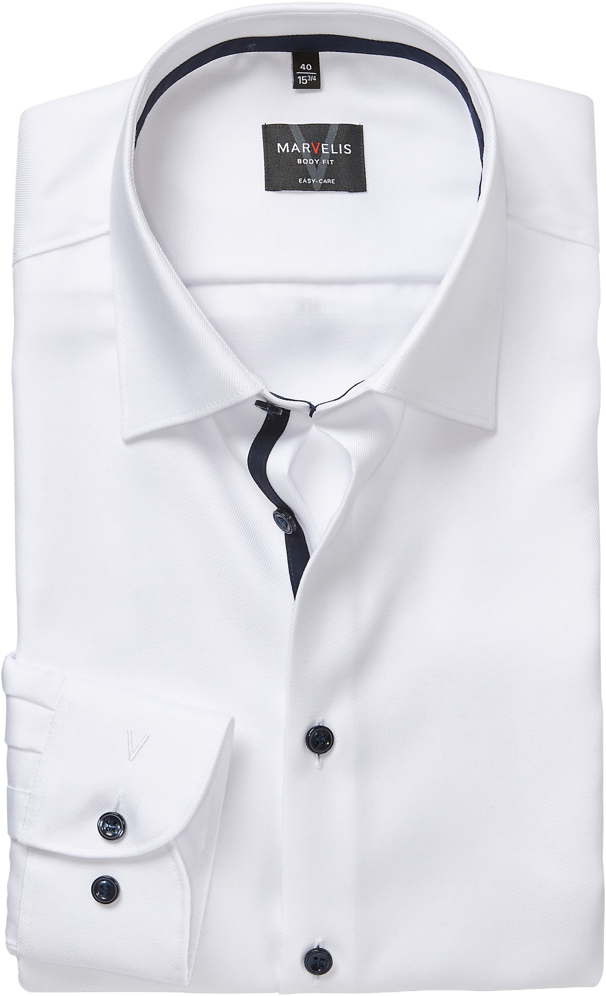 MARVELIS Langarmhemd Businesshemd, New-York-Kentkragen, unifarben, schmale Passform