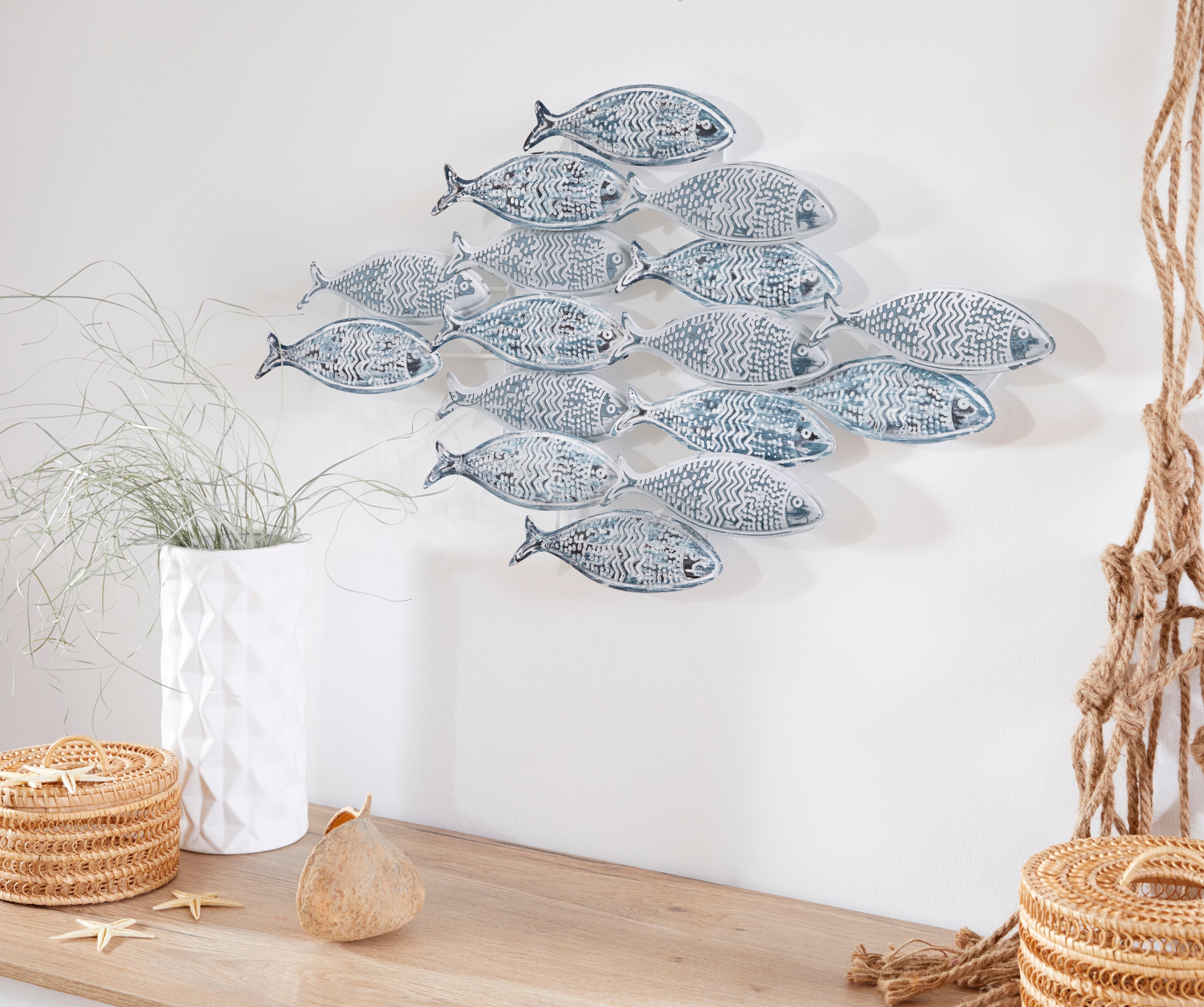 Home affaire Wanddekoobjekt »Fische«, Wanddeko aus Metall, Shabby Look  bequem bestellen