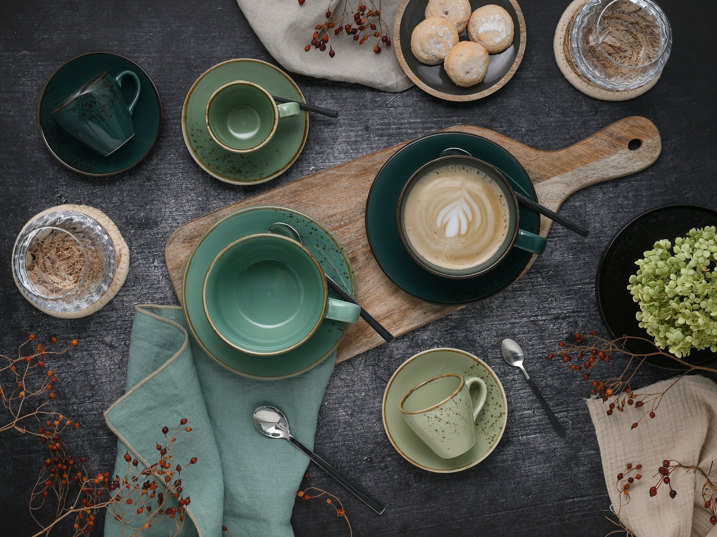 CreaTable Tasse »Tassen Set NATURE COLLECTION« Bistrotassen, 4 Cappuccinotassen, 4 Espressotassen, je mit Untertassen