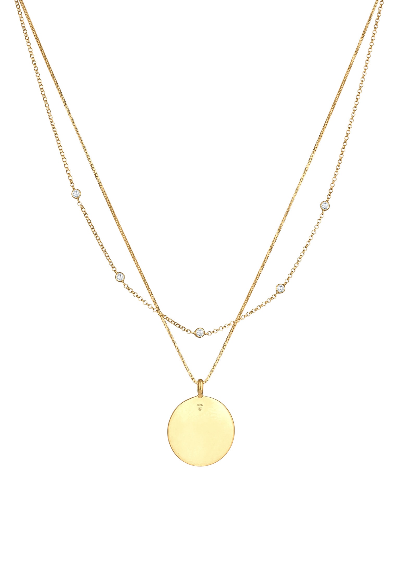 Elli Silberkette »Halskette Layer Coin Ornament Münze Zirkonia 925 Silber«