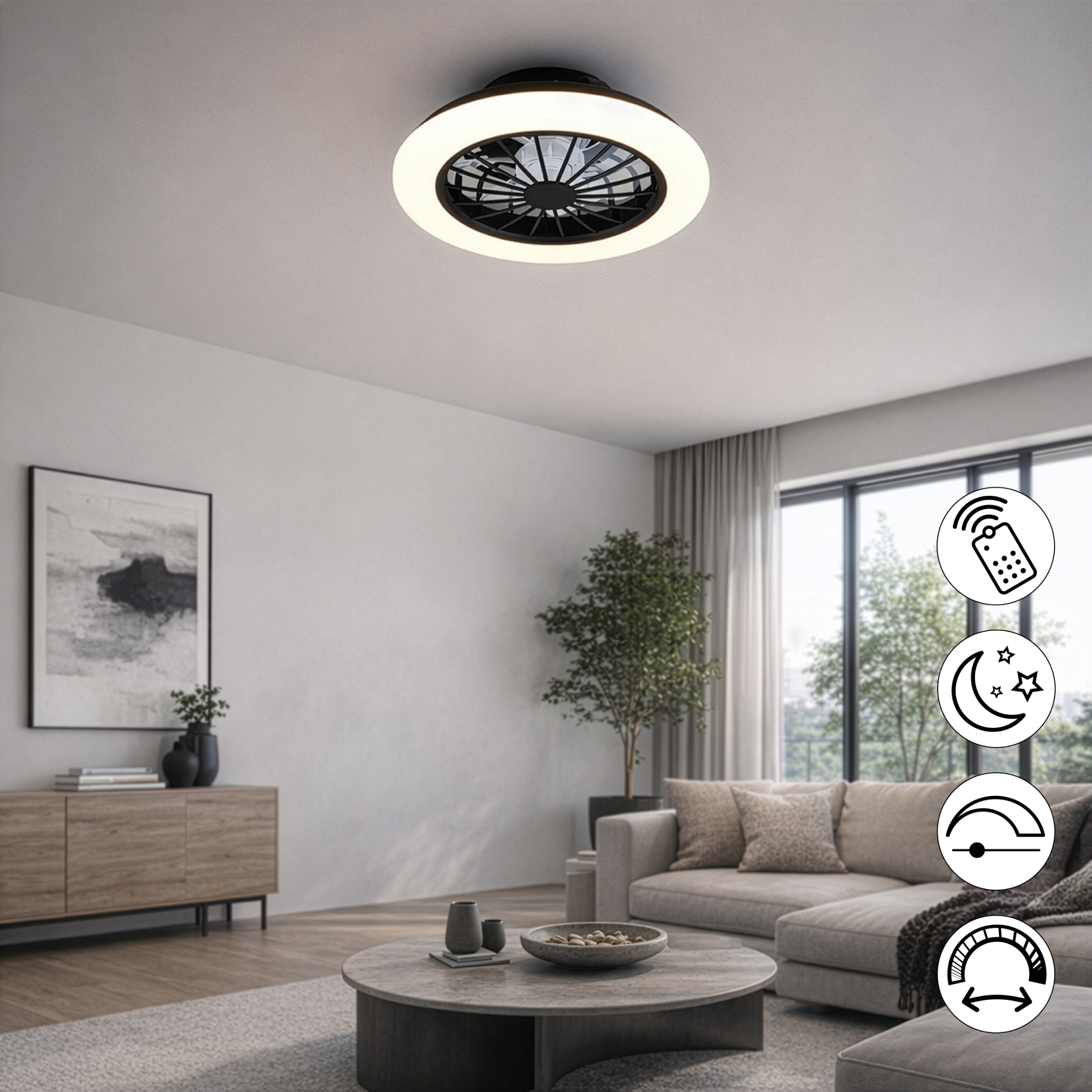 Hanseatic LED Deckenleuchte »DLVO69222RS, Deckenventilator mit Licht Ø 38cm, inkl Fernbedienung« LED-Board 1 Stk. Farbwechsler | warmweiß - kaltweiß Ventilator mit 5 Stufen, Vor- & Rücklauf, LED mit CCT Timer Nachtlicht