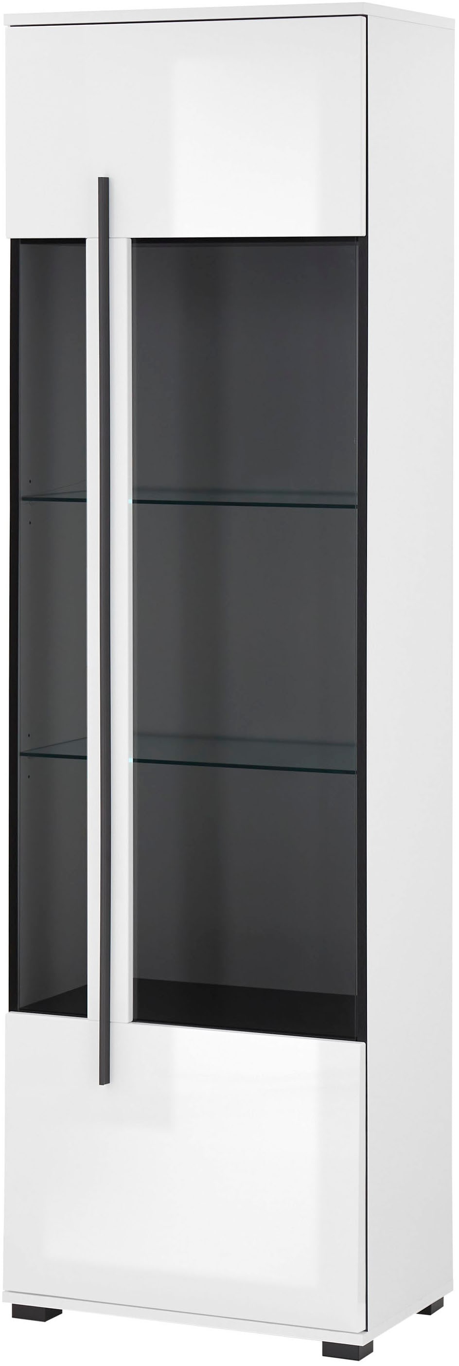INOSIGN Vitrine »Cantara, Vitrinenschrank in Eiche Evoke oder weiß, Standvitrine«, schwarzer Stangengriff, ausreichend Stauraum, vielseitig einsetzbar