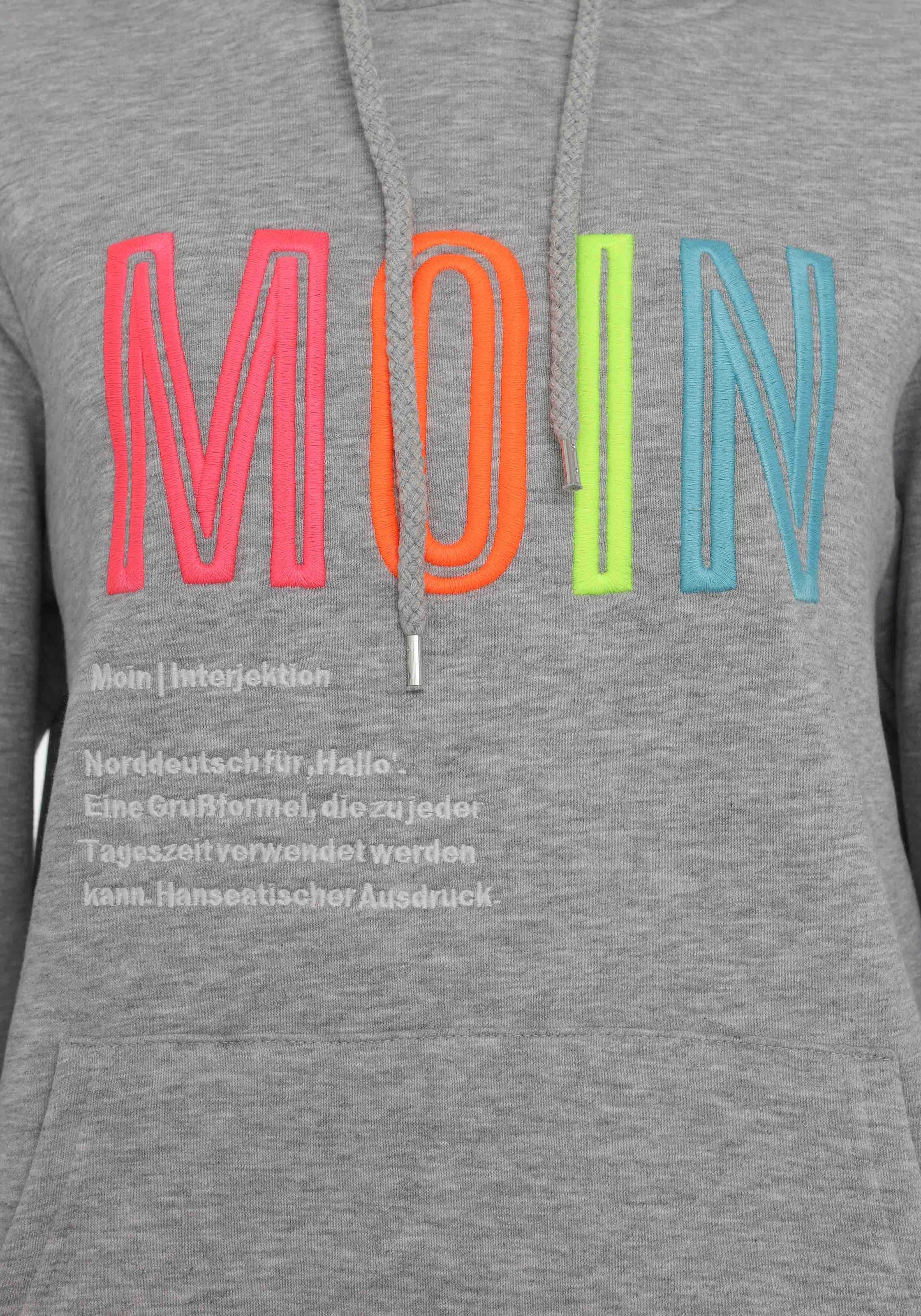 Zwillingsherz Sweat-Hoodie, mit aufgesticktem "MOIN"-Schriftzug in Neonfarben