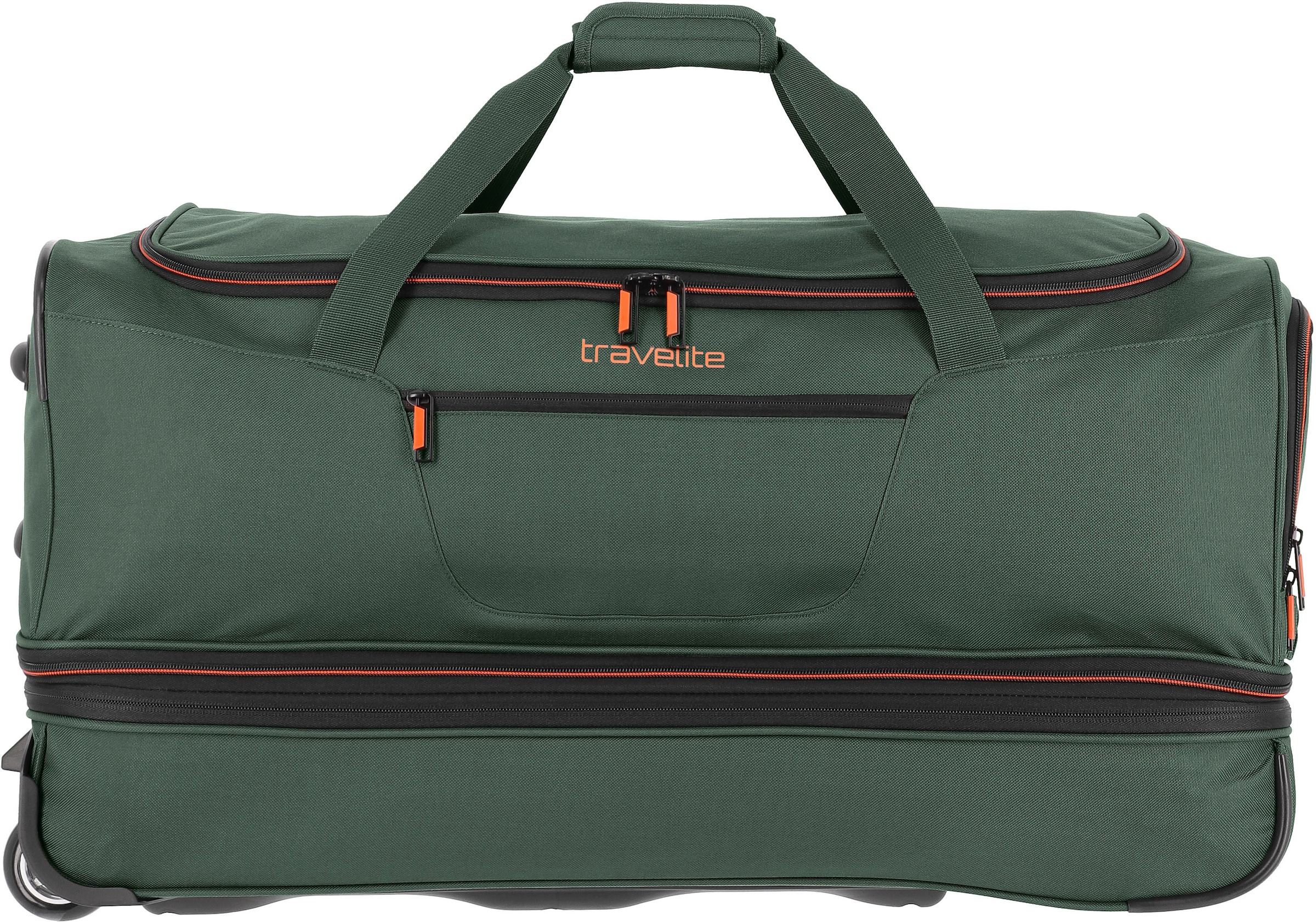 travelite Reisetasche »Basics, 70 cm, dunkelgrün«, Duffle Bag Sporttasche mit Trolleyfunktion und Volumenerweiterung