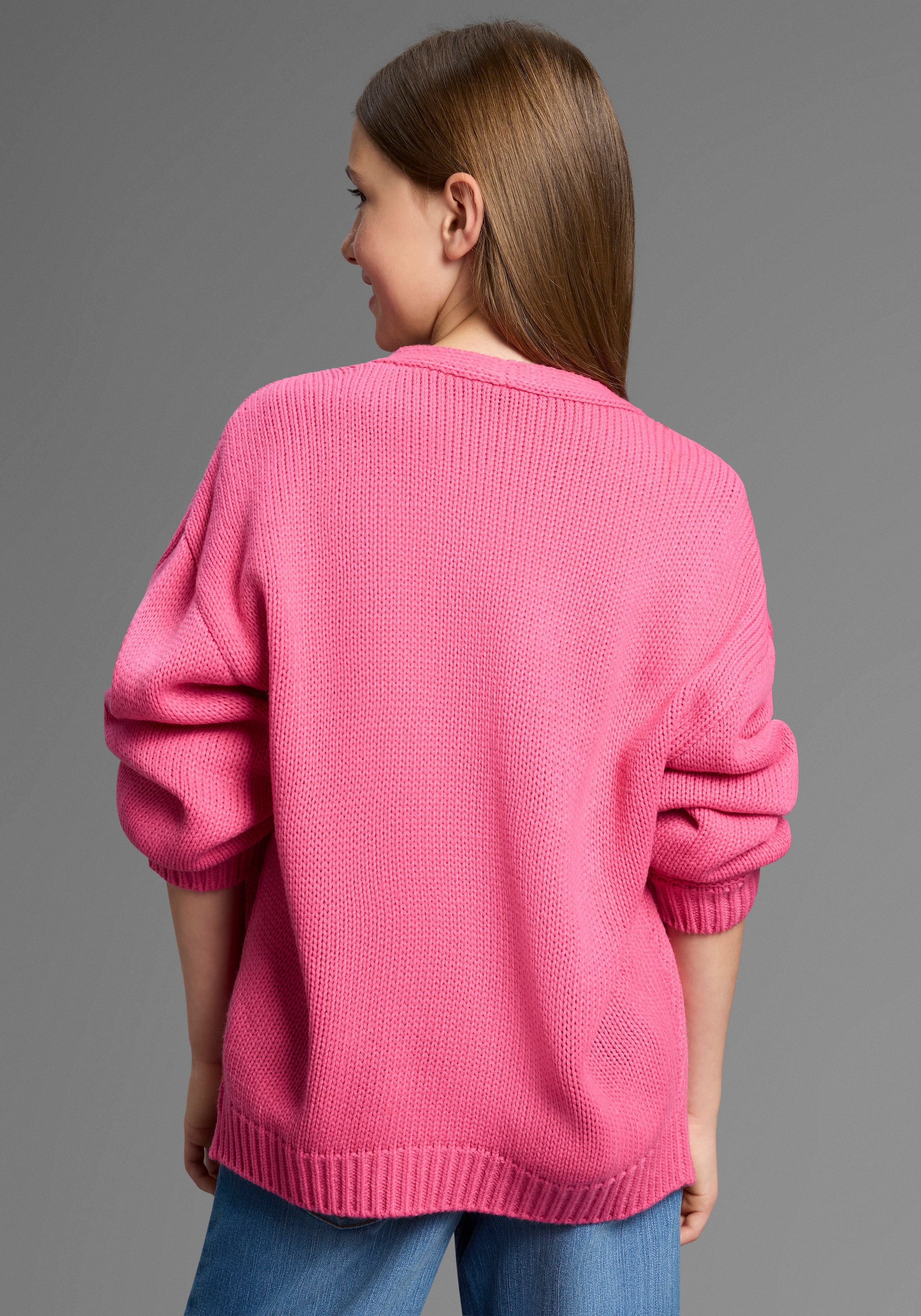 Bruno Banani Strickjacke »Cardigan, Strickjacke in offener weiter Form« Für TEENS. Lockerer, weicher Strick