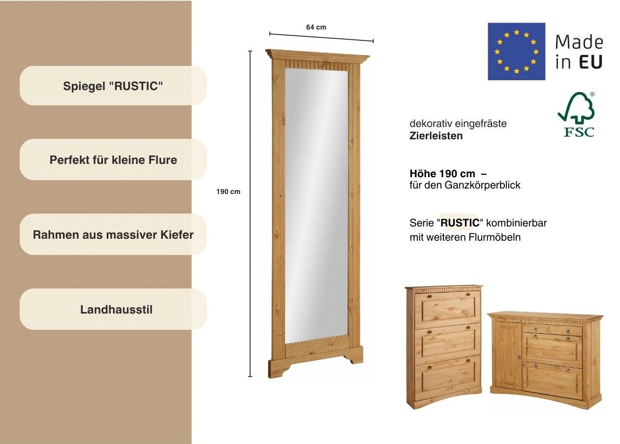Home affaire Spiegel »Rustic«, mit Rahmen aus massiver Kiefer, FSC®-zertifiziert