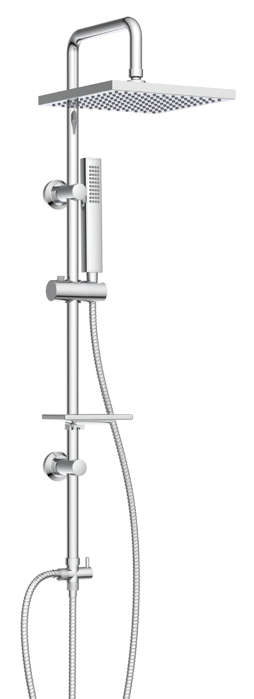 welltime Stangenbrause-Set »LINA« Überkopfbrause mit Seifenablage, 20 cm Kantenlänge.