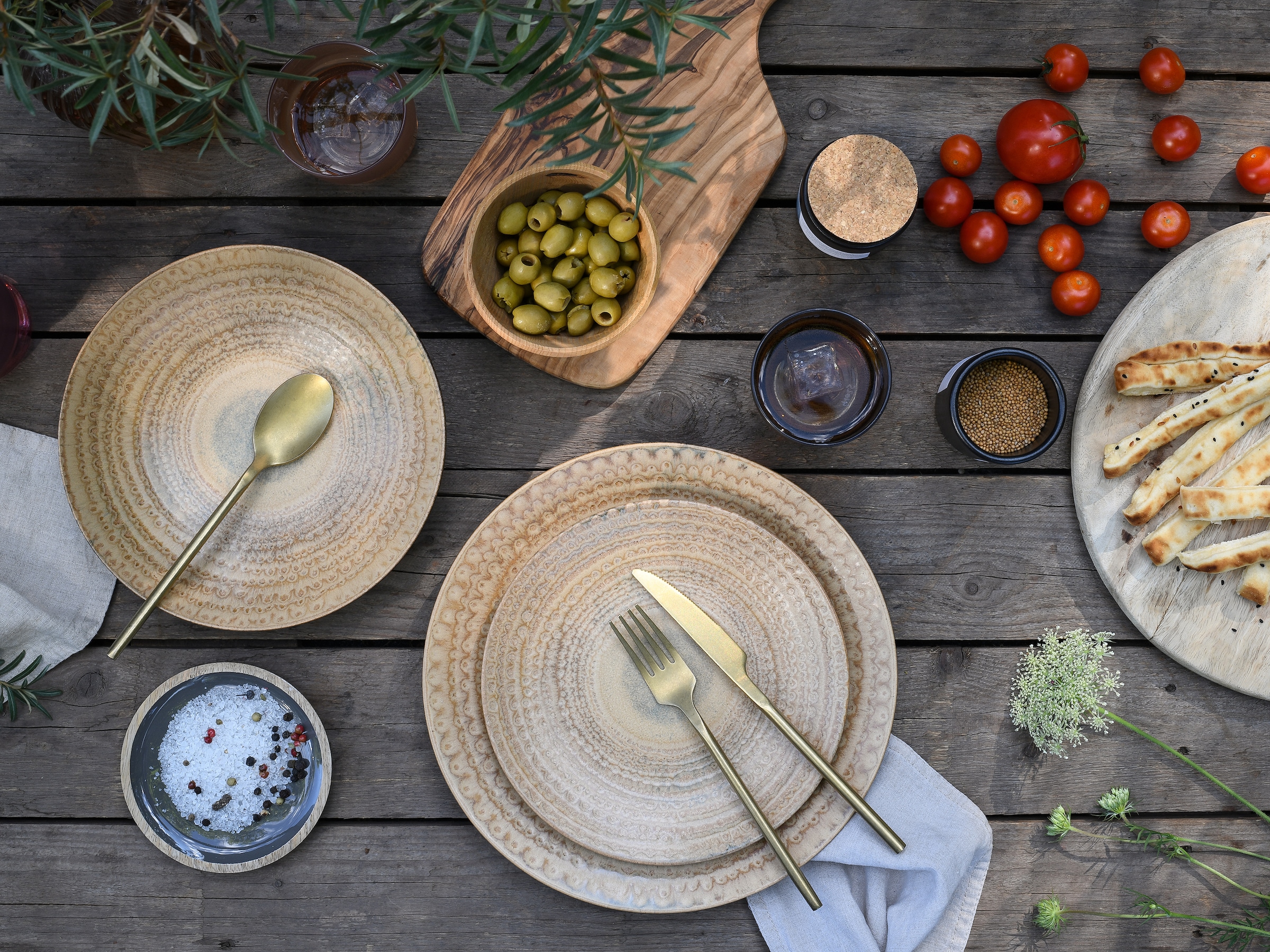 CreaTable Teller-Set »Neapel, Service 12-tlg.« Teller Set, Edles Tellerset, Vulkanoptik