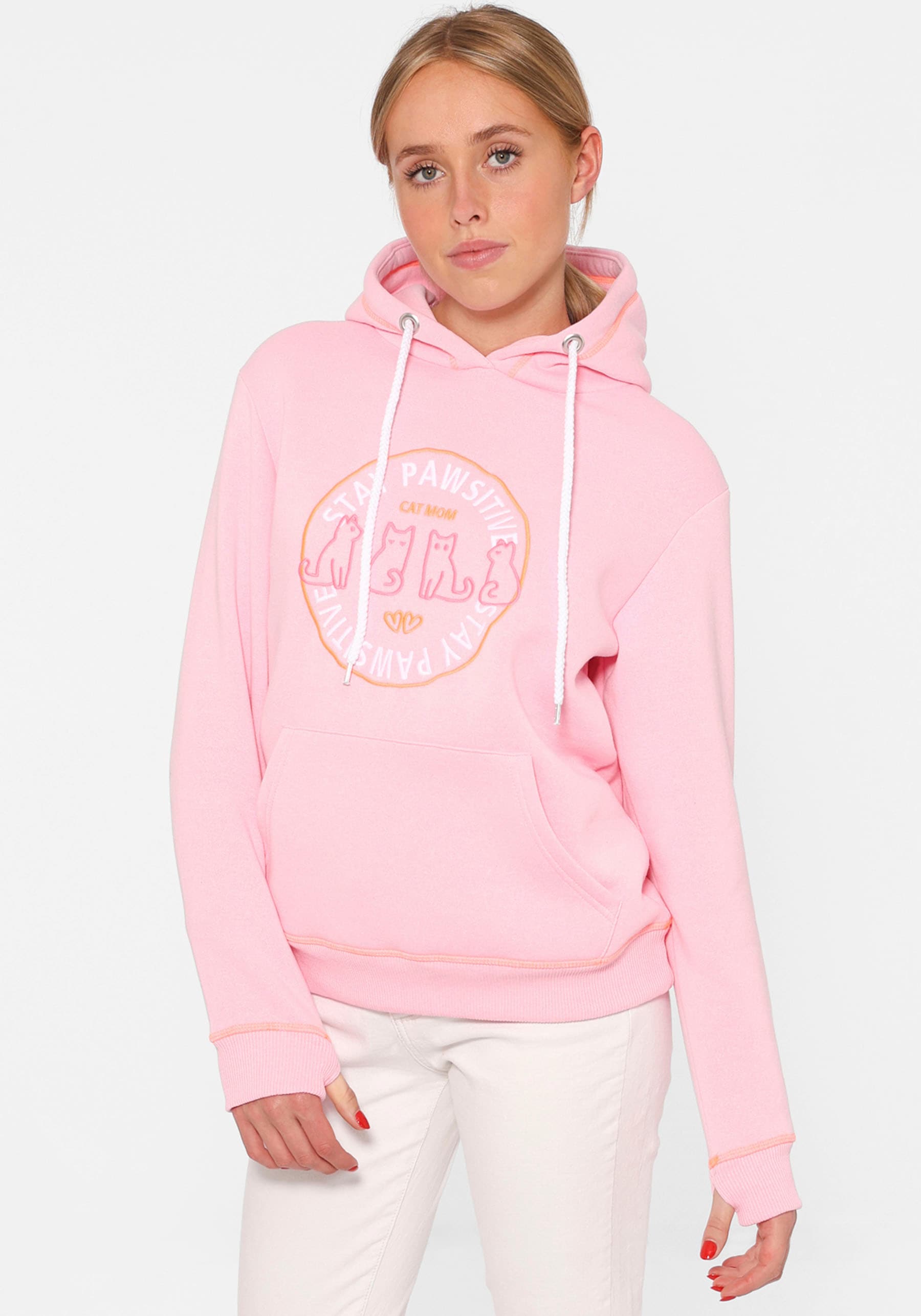 Hoodie »"Cat Mom"«, mit aufgesticktem Katzenmotiv und Kontrastnähten