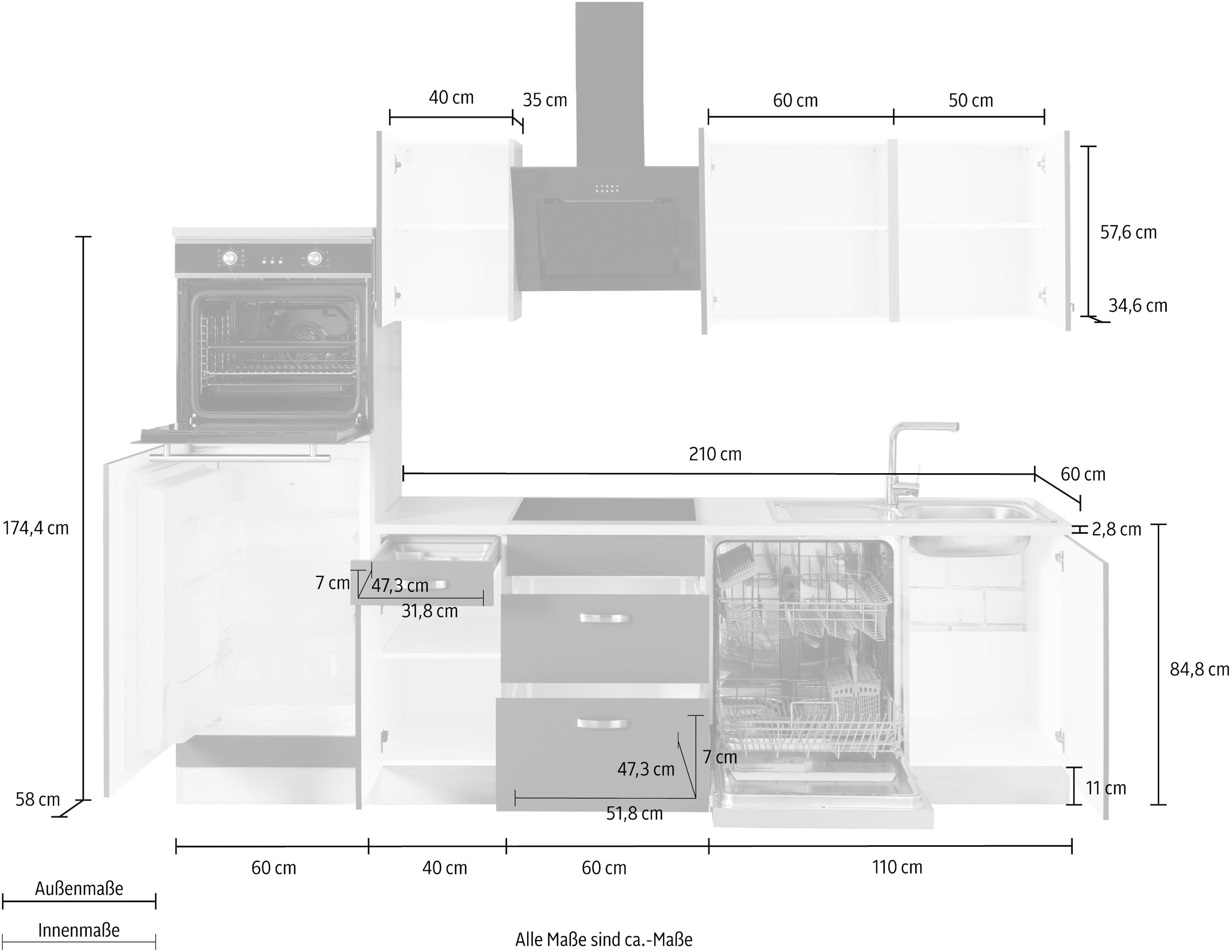 OPTIFIT Küchenzeile »Faro«, mit Hanseatic E-Geräten, Breite 270 cm auf  Raten bestellen