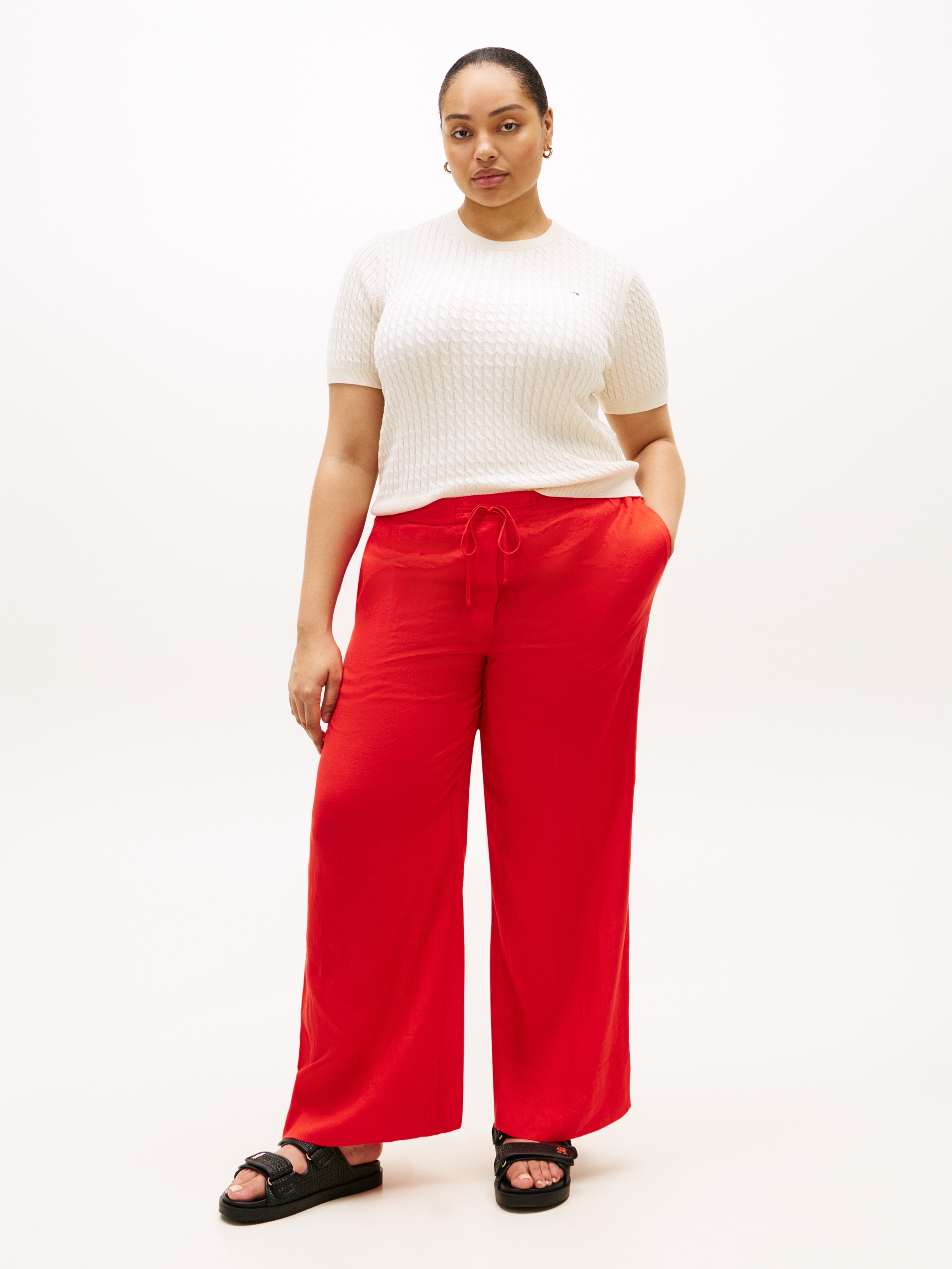 Tommy Hilfiger Curve Rundhalspullover »CRV CO CABLE FINE GG CNK S/S SWT« in großen Größen, mit Zopfmuster