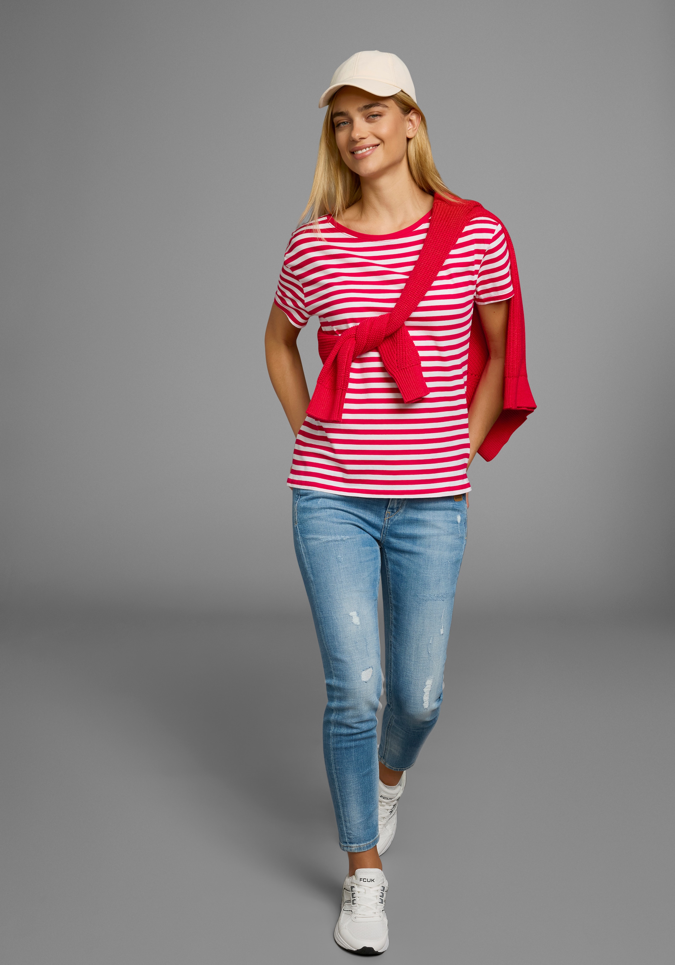 AJC T-Shirt, Kurzarm, taillierter Schnitt, gestreift, Rundhalsausschnitt