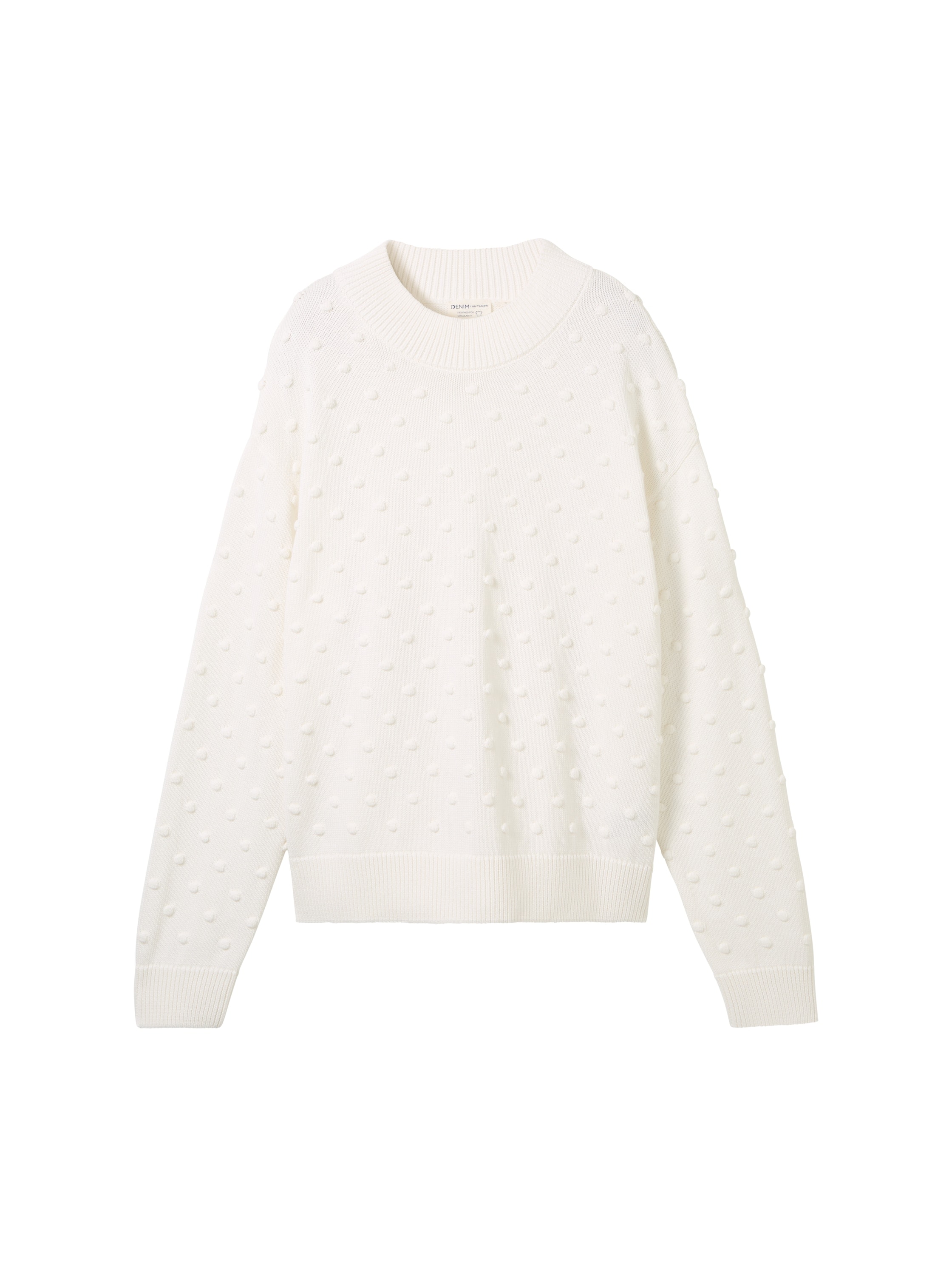 TOM TAILOR Denim Rundhalspullover, mit Bommel-Allover-Details