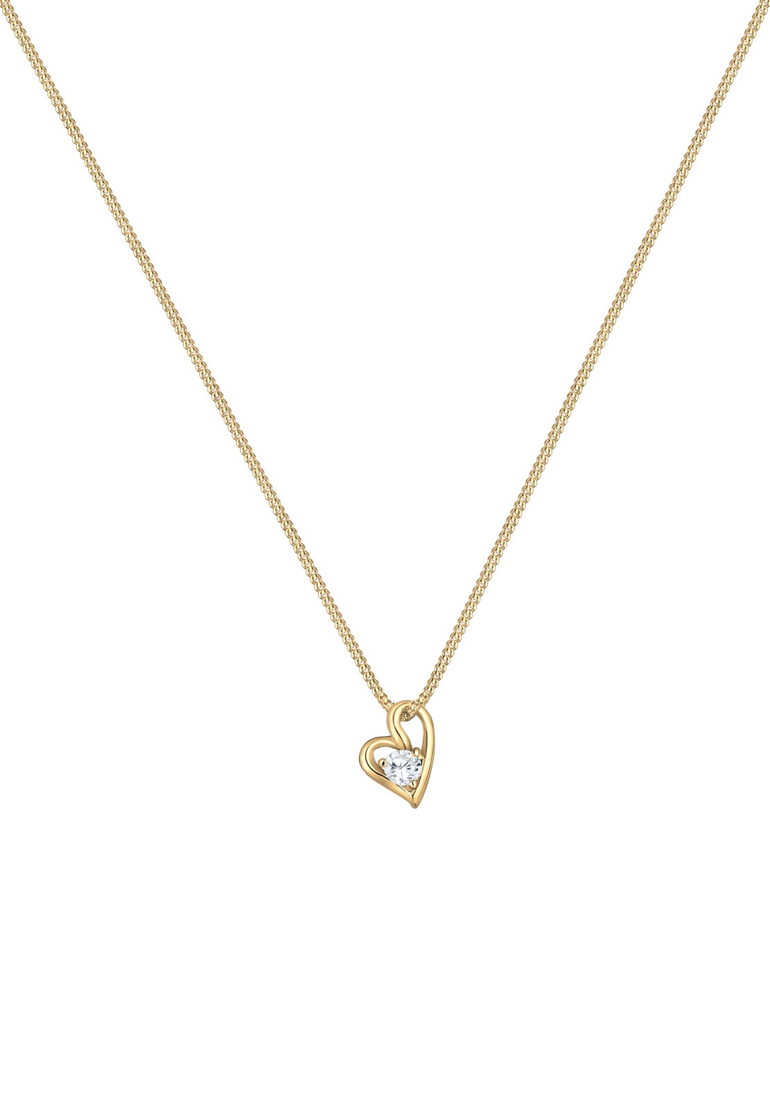 Elli Premium Silberkette »Halskette Herz Zirkonia Weiß 585 Gelbgold«