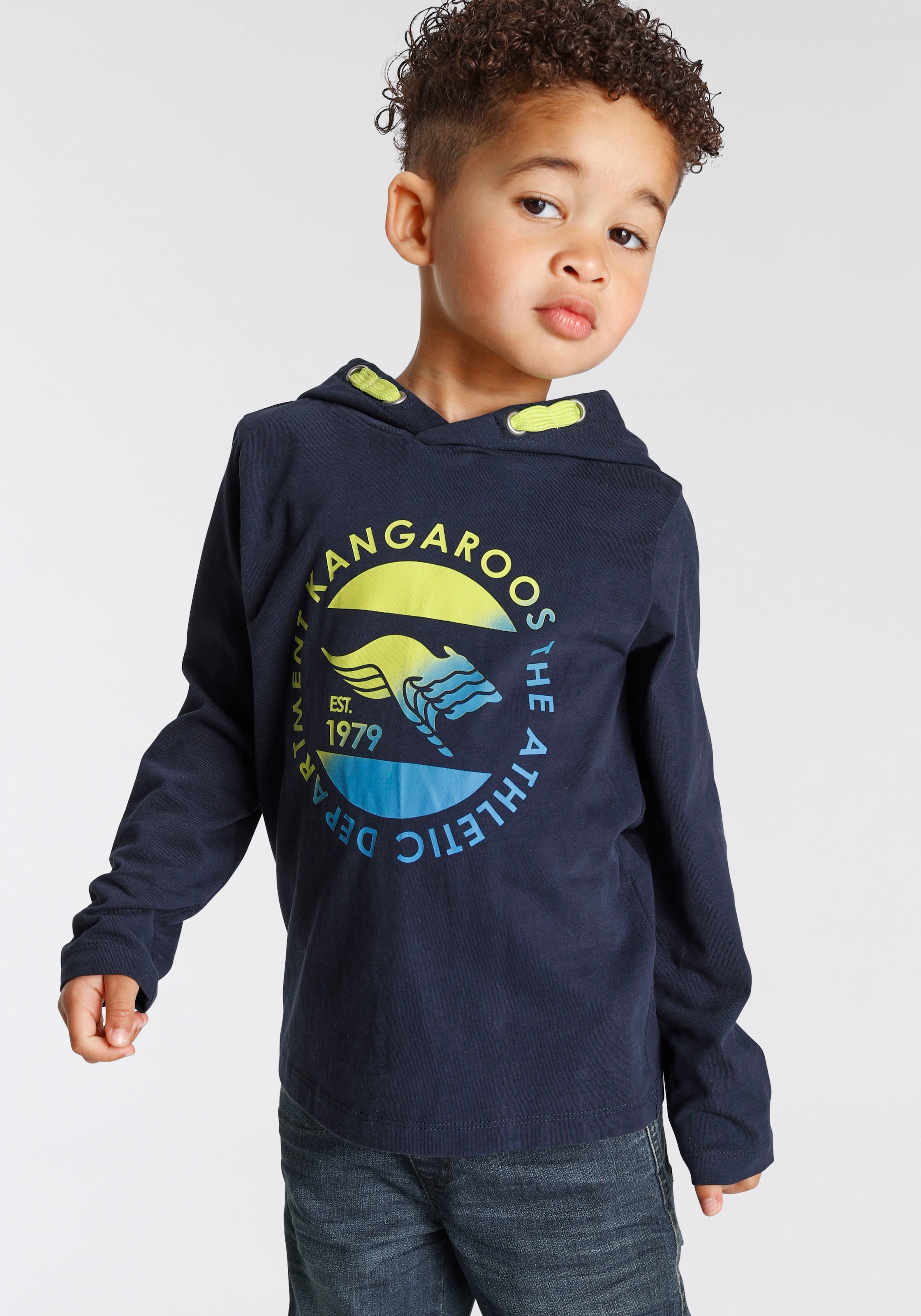 KangaROOS Langarmshirt »für kleine Jungen«, Langarm, Basic-Passform, bedruckt, aus 100% Baumwolle