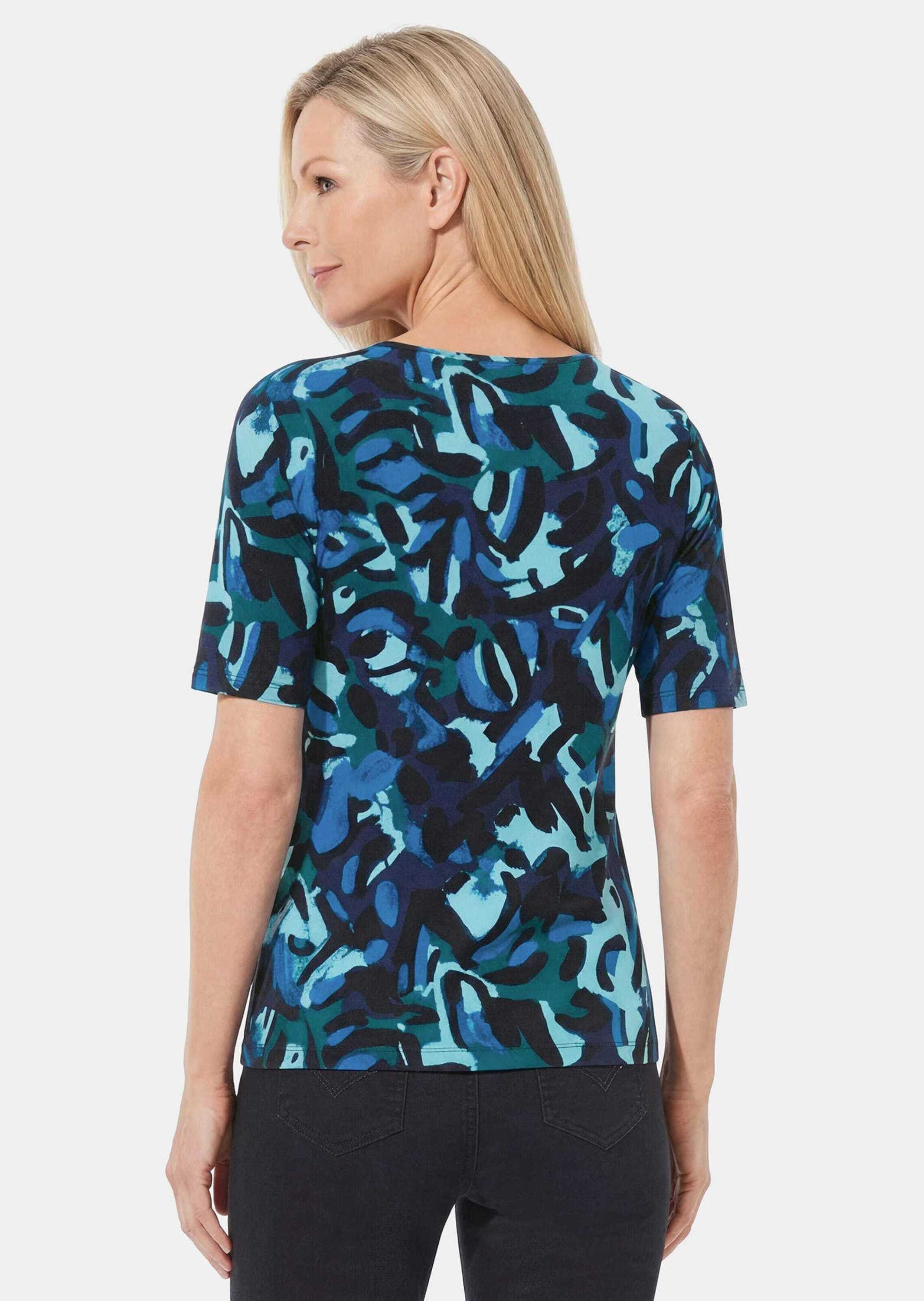 GOLDNER Kurzarmshirt »Viskoseshirt mit künstlerischem Print« stretchbequemer Viskosejersey