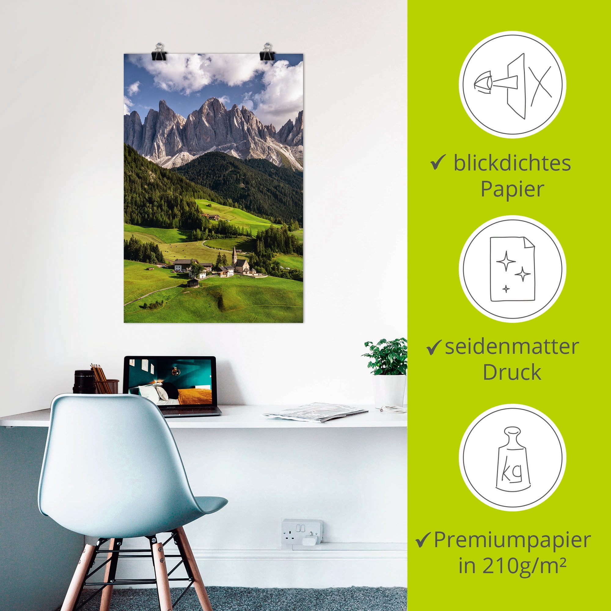 Artland Poster »Sommer in Südtirol in den Dolomiten«, Berge & Alpenbilder, (1 St.), als Alubild, Leinwandbild, Wandaufkleber oder Poster in versch. Größen