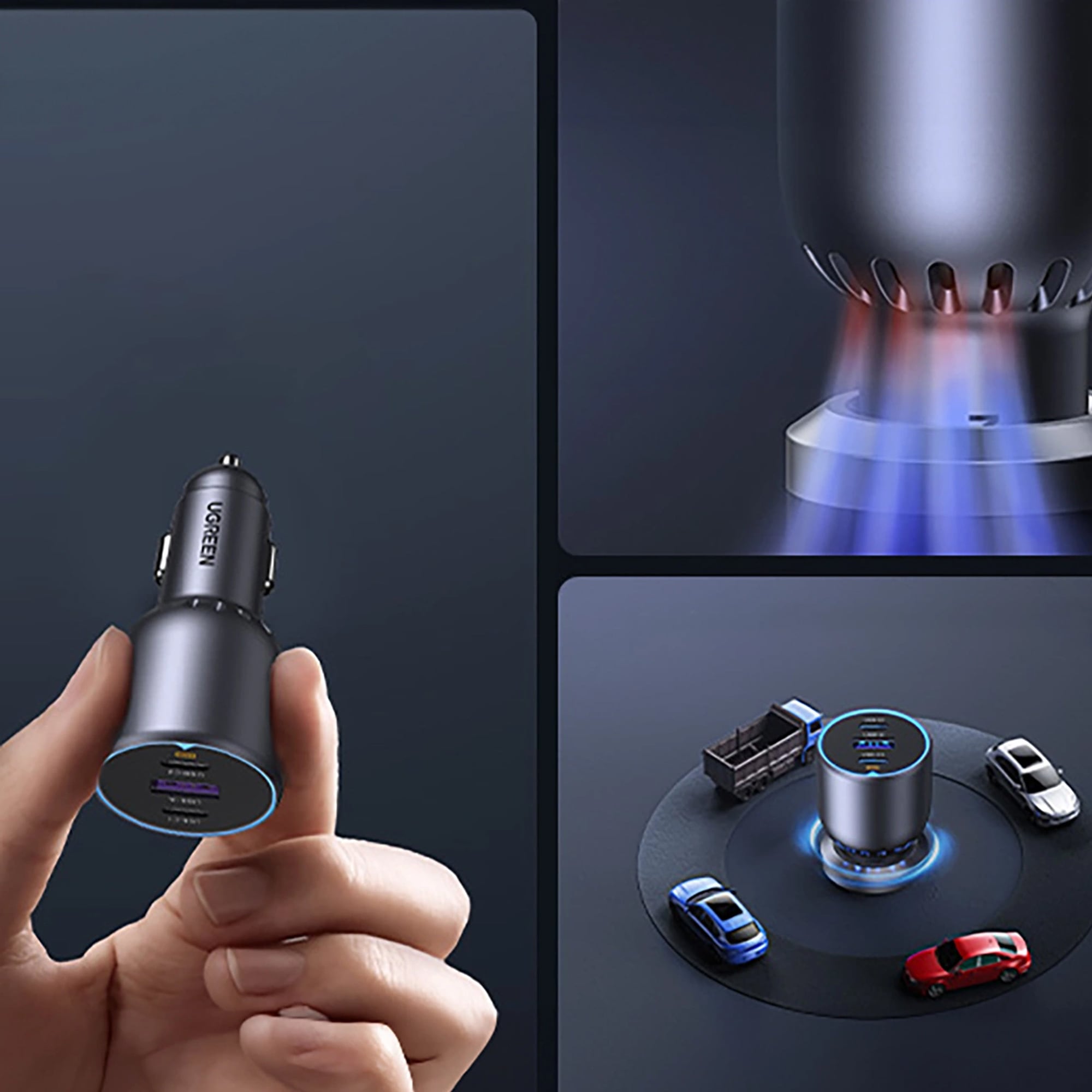 UGREEN USB-Ladegerät »130W 3-Port Fast Car Charger EC705«, 2x USB-A und 1x USB-C fürs Auto