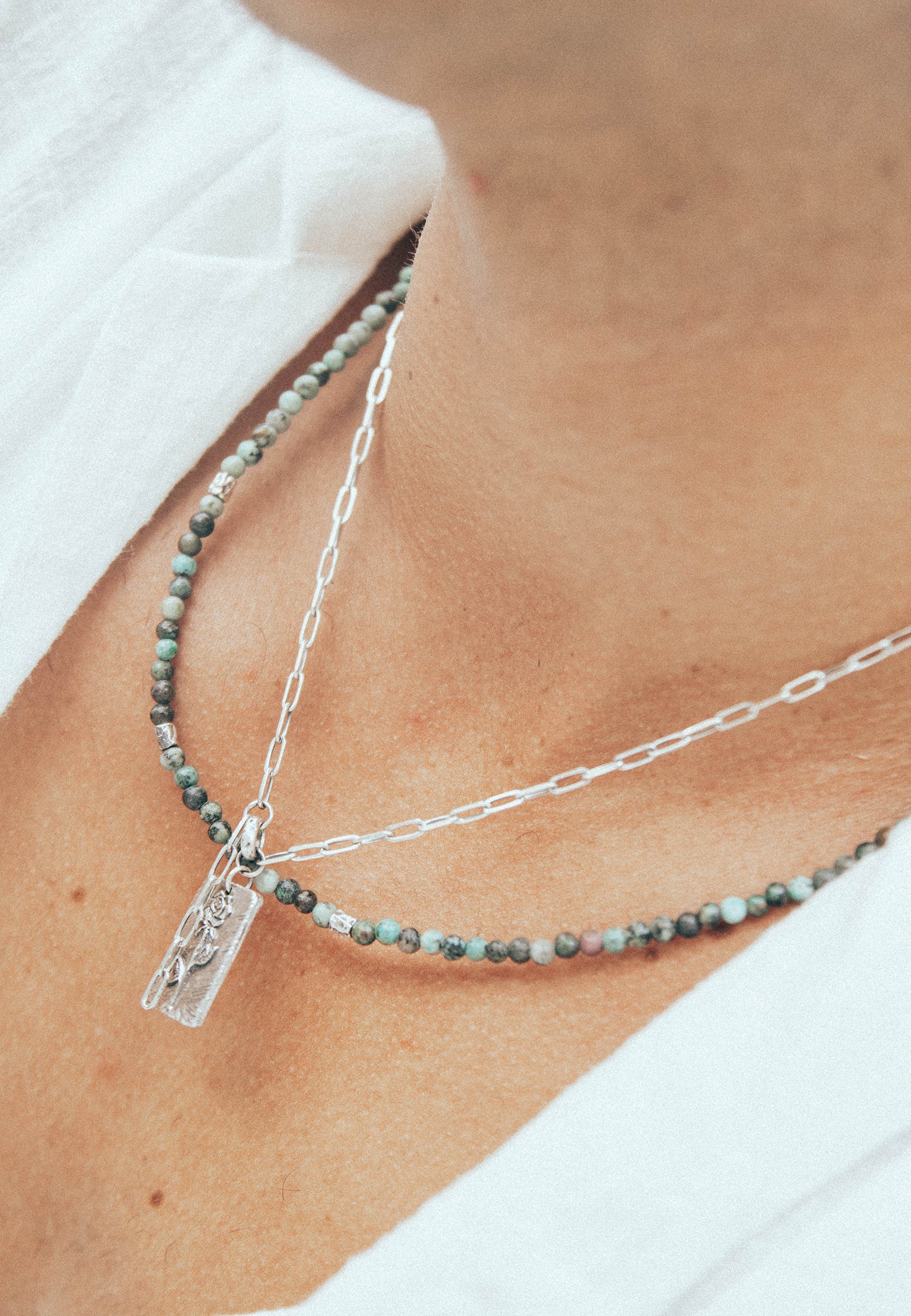 HAZE & GLORY Silberkette »Halskette Afrikanische Türkis Perlen Wellen Anhänger 925 Silber«