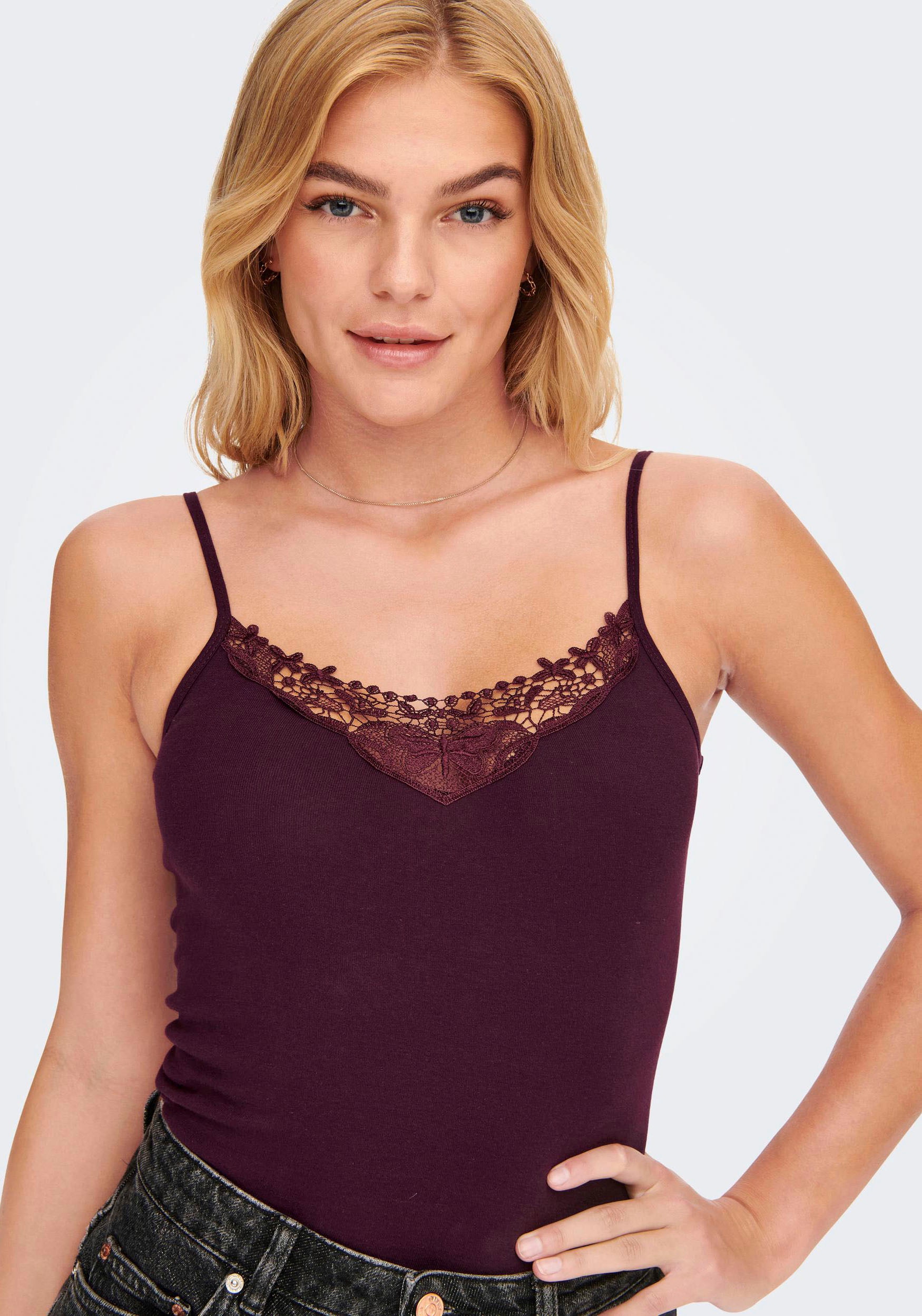 ONLY Spitzentop »ONLKIRA – Doppelpack mit Spitzendetail für feminine Looks« 2er-Pack,  figurbetont, modisch, Jersey, Baumwolle, V-Ausschnitt