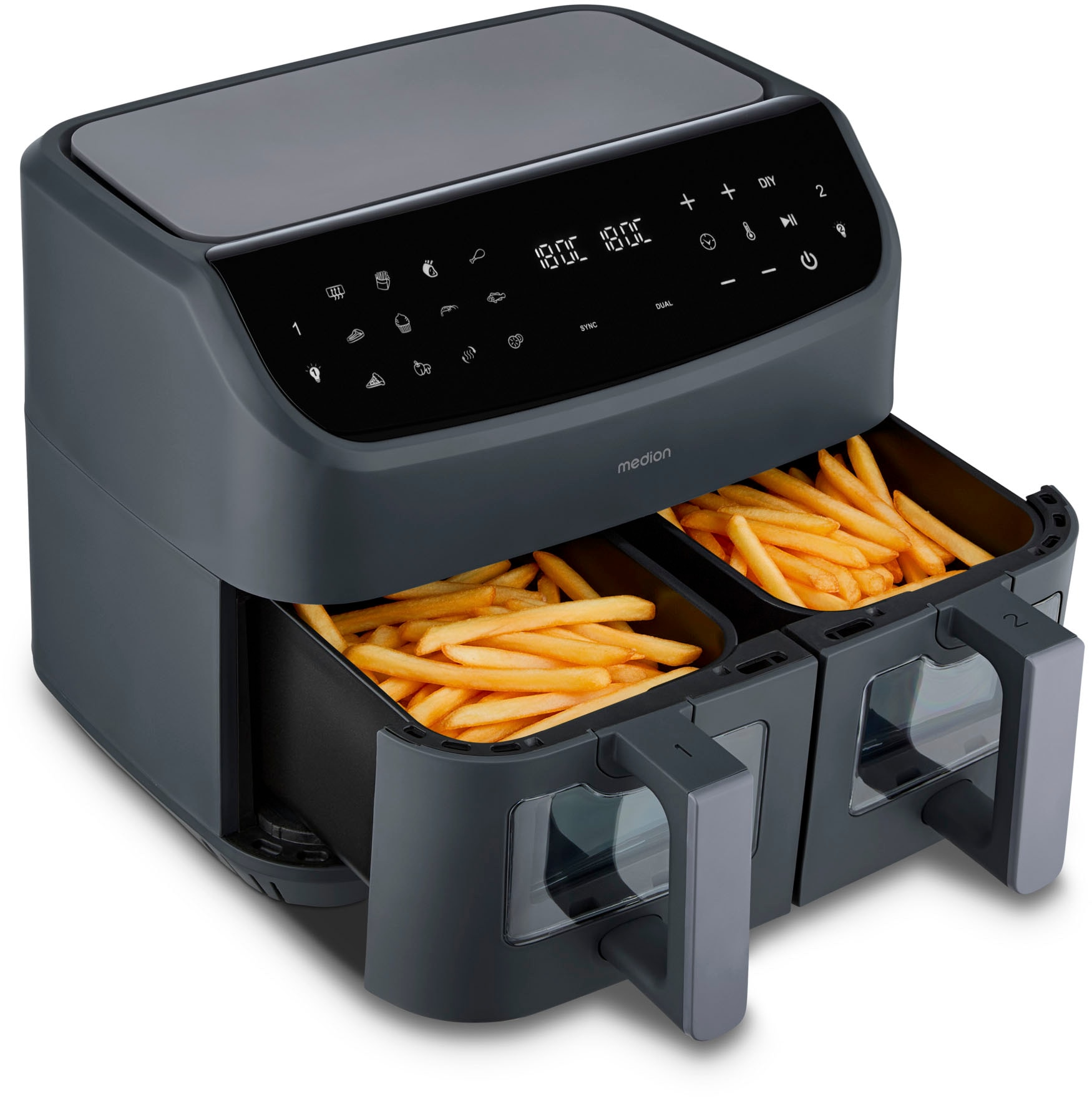 Medion® Heißluftfritteuse »MD 11760 P20XXL Twin« 2400 W Temperatur 50 - 200 °C, ILAG Beschichtung, Sync-Finish