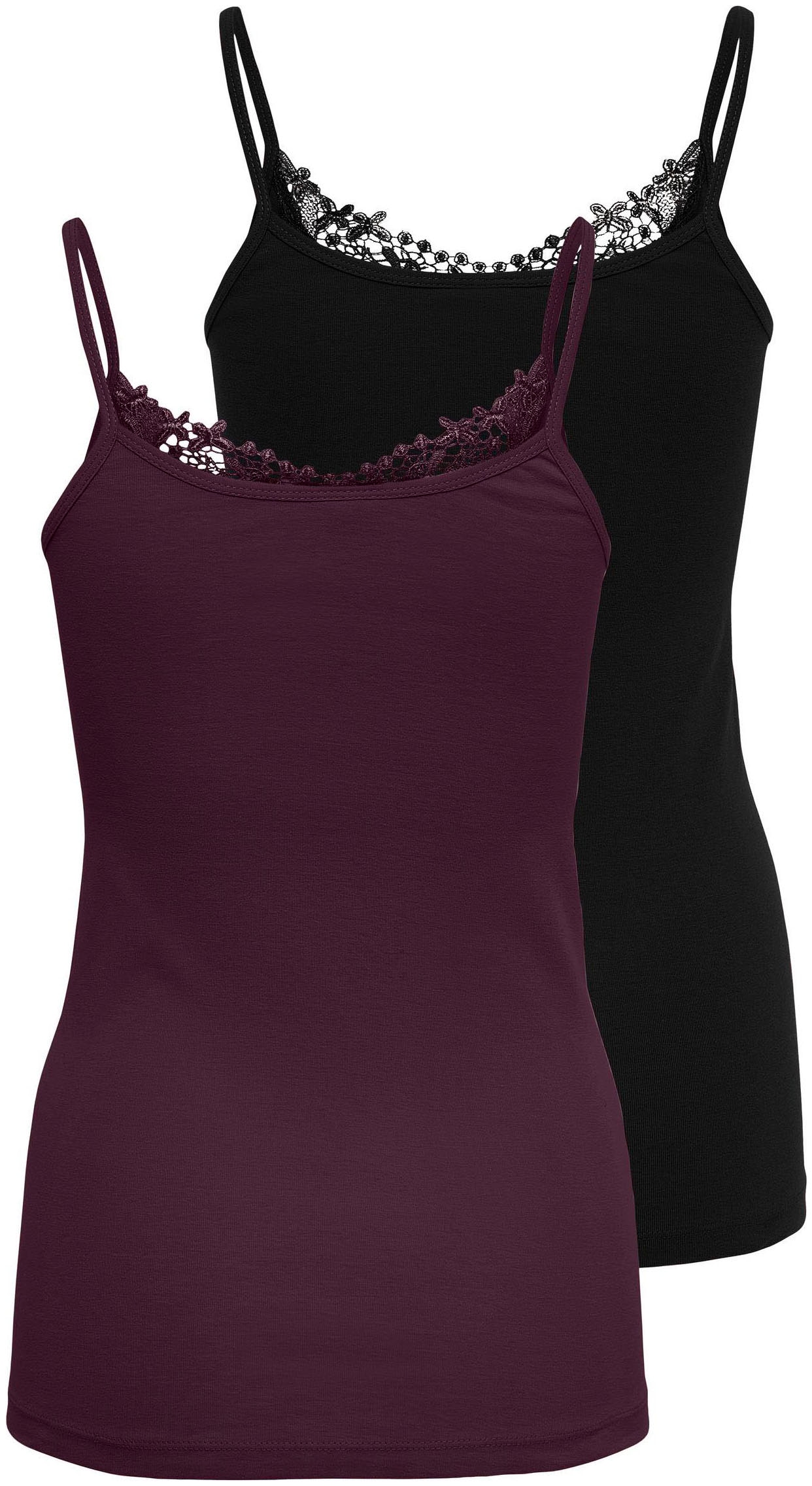 ONLY Spitzentop »ONLKIRA – Doppelpack mit Spitzendetail für feminine Looks« 2er-Pack,  figurbetont, modisch, Jersey, Baumwolle, V-Ausschnitt