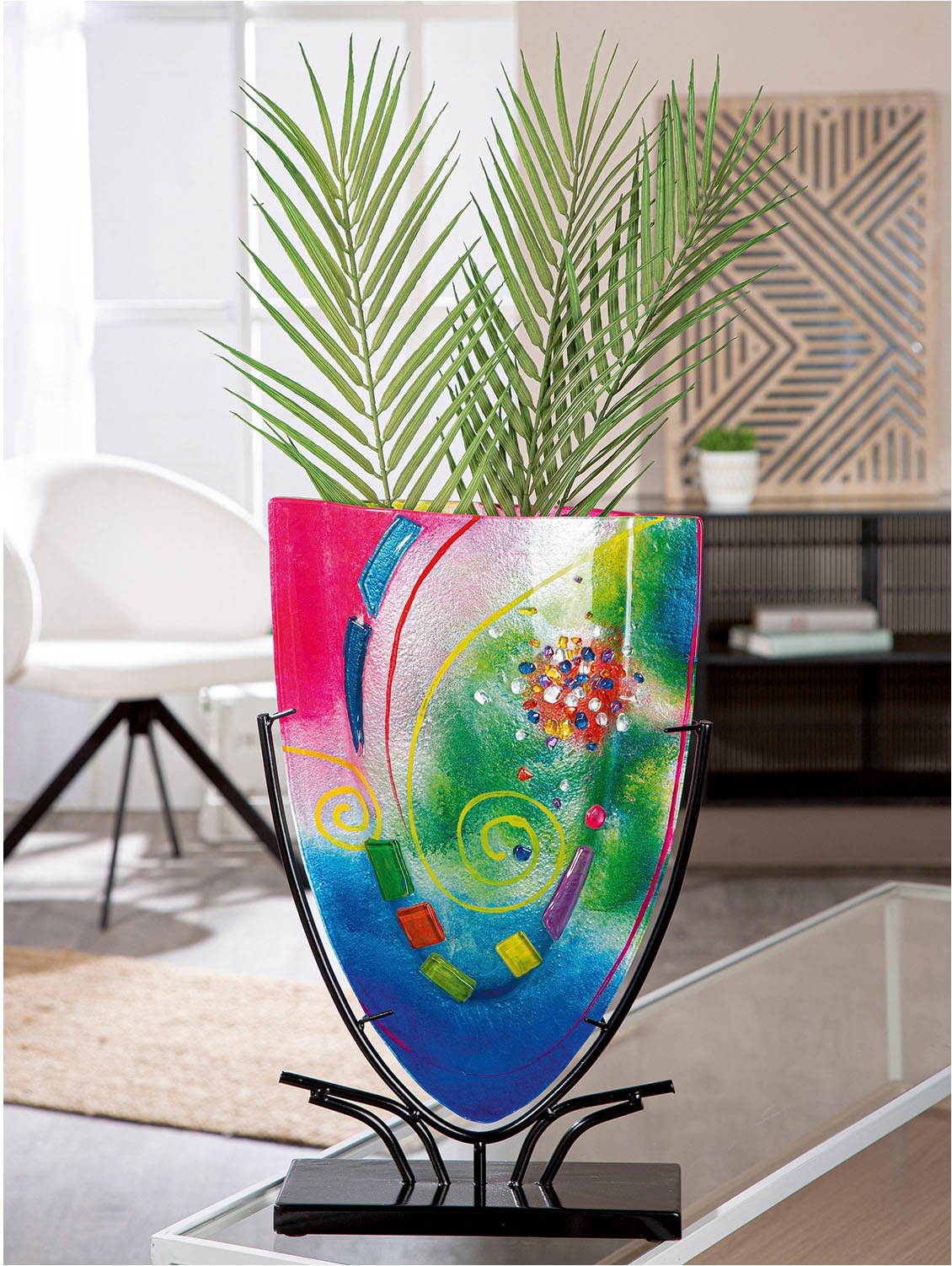 Casablanca by Gilde Tischvase »Vase oval Cool blau; pink H. 49 cm«, (1 St.)