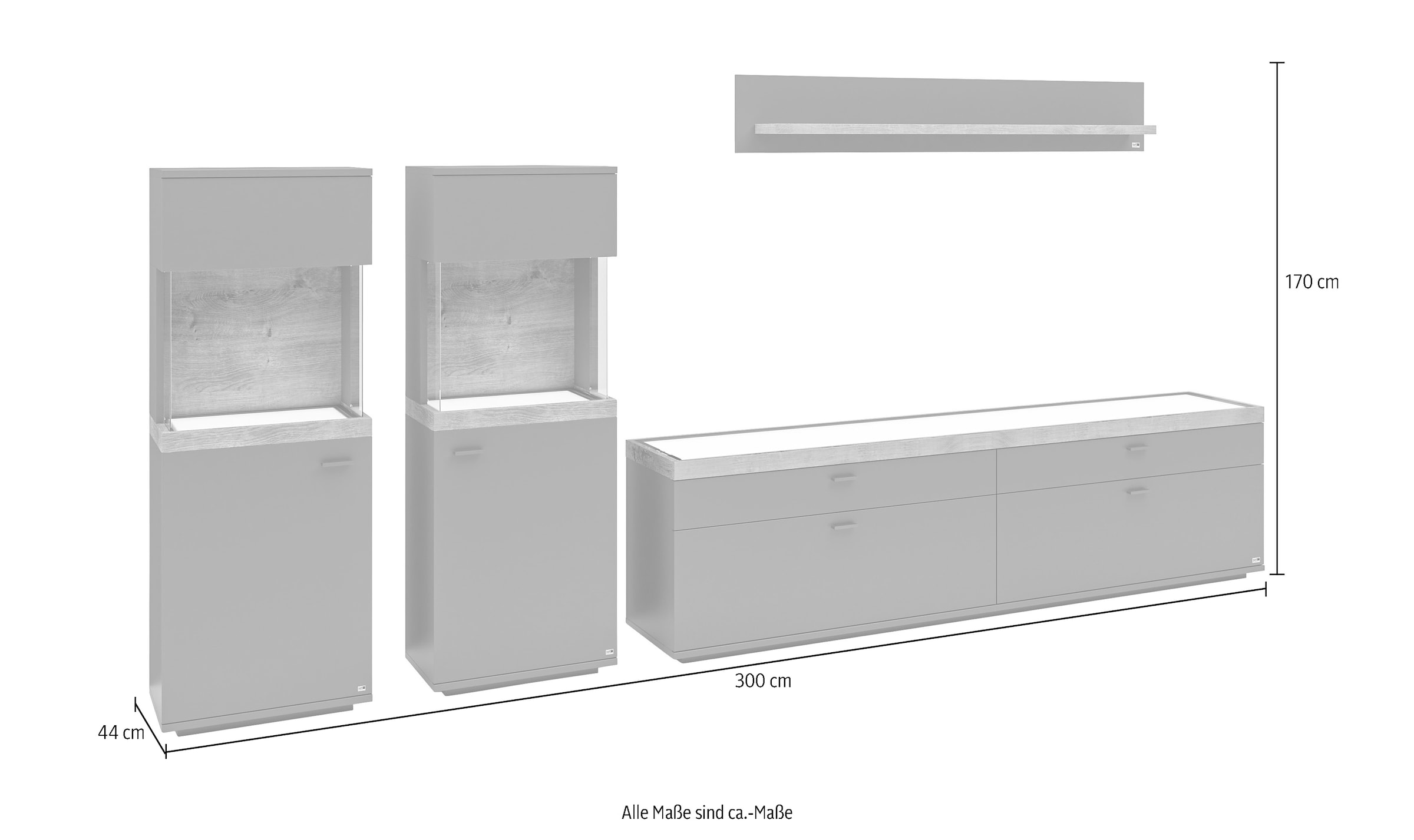 set one by Musterring Wohnwand »Lancaster«, 4-teilig mit Fronten in weiß oder grau, Breite ca.330cm
