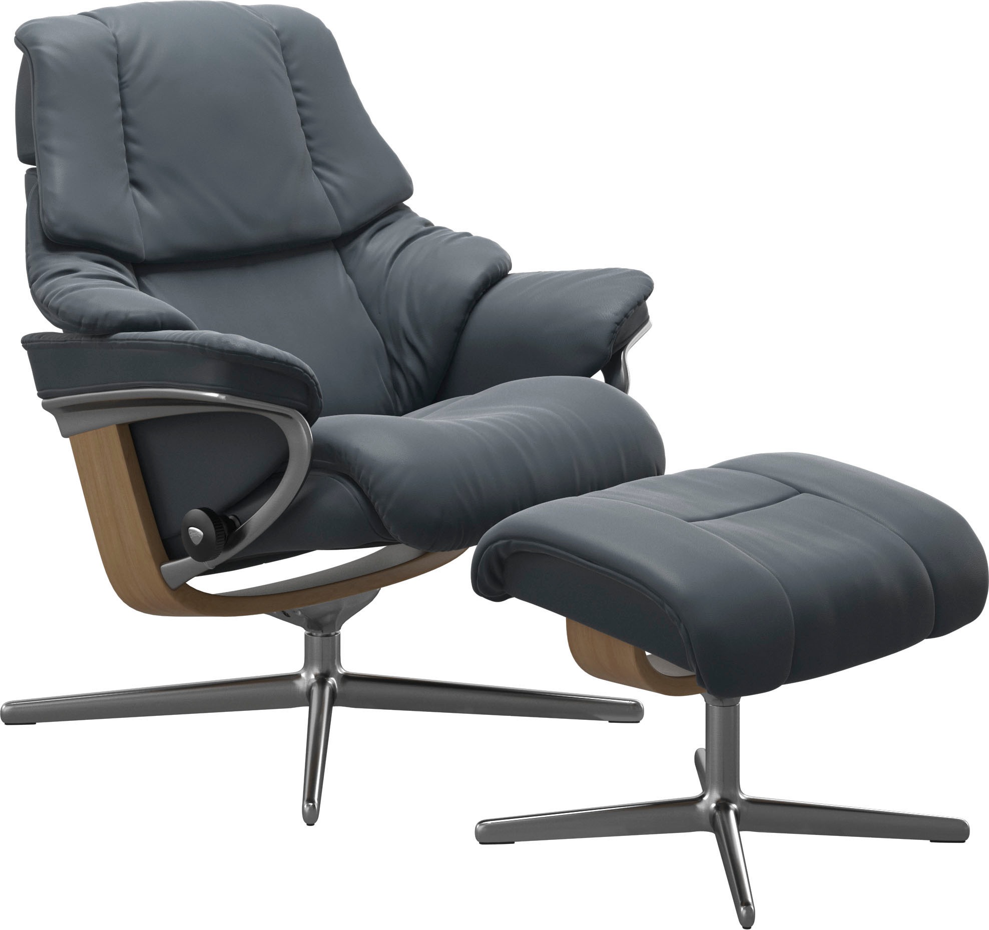 Stressless® Relaxsessel »Reno«, (Set, Relaxsessel mit Hocker), mit Hocker, mit Cross Base, Größe S, M & L, Holzakzent Eiche