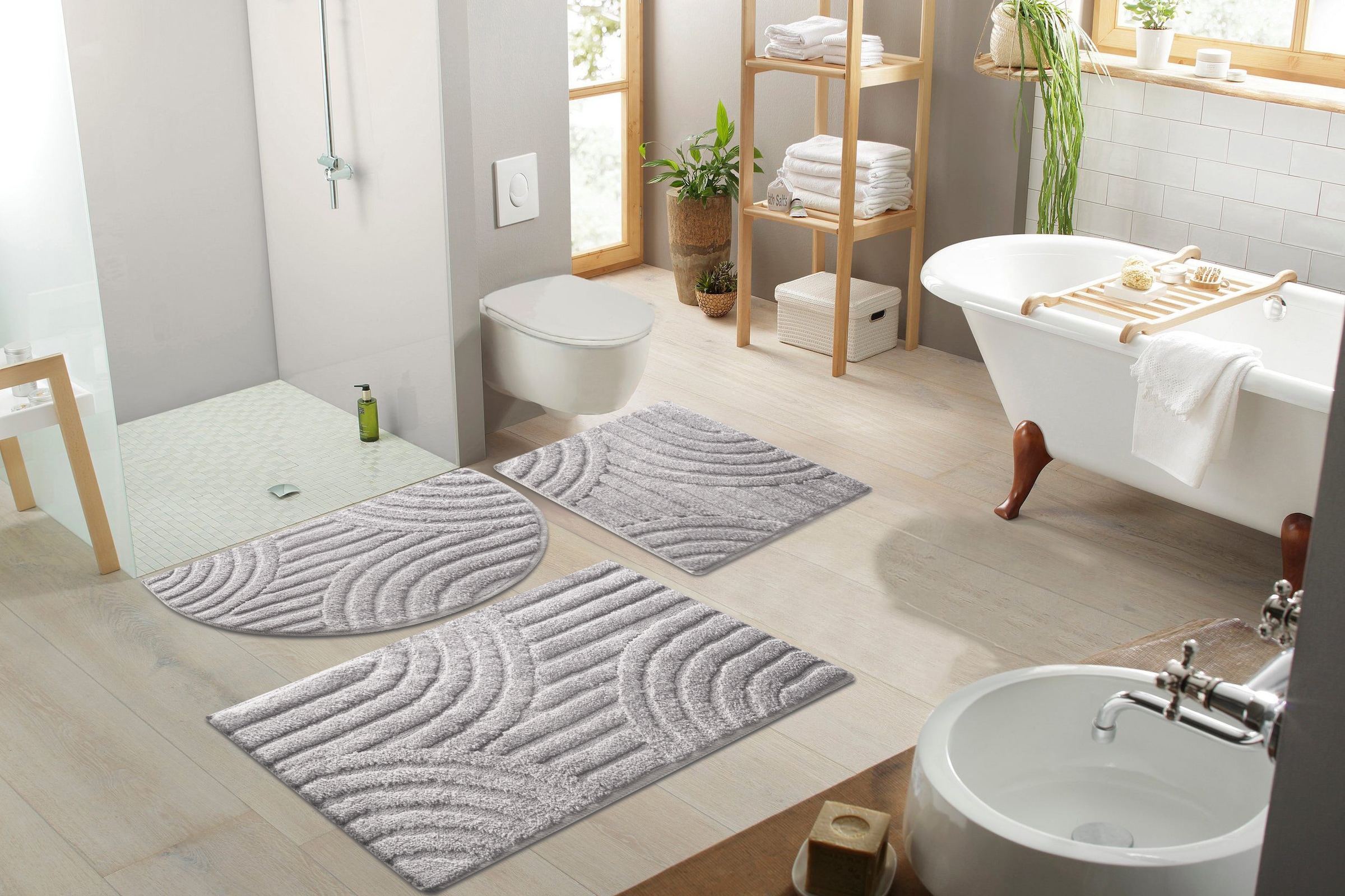 my home Badematte »Regona Scandi, Badvorleger, Badezimmer Teppich, Duschvorleger«, strapazierfähig, Badteppich, Uni Farben, Hoch-Tief-Effekt, modernes Muster
