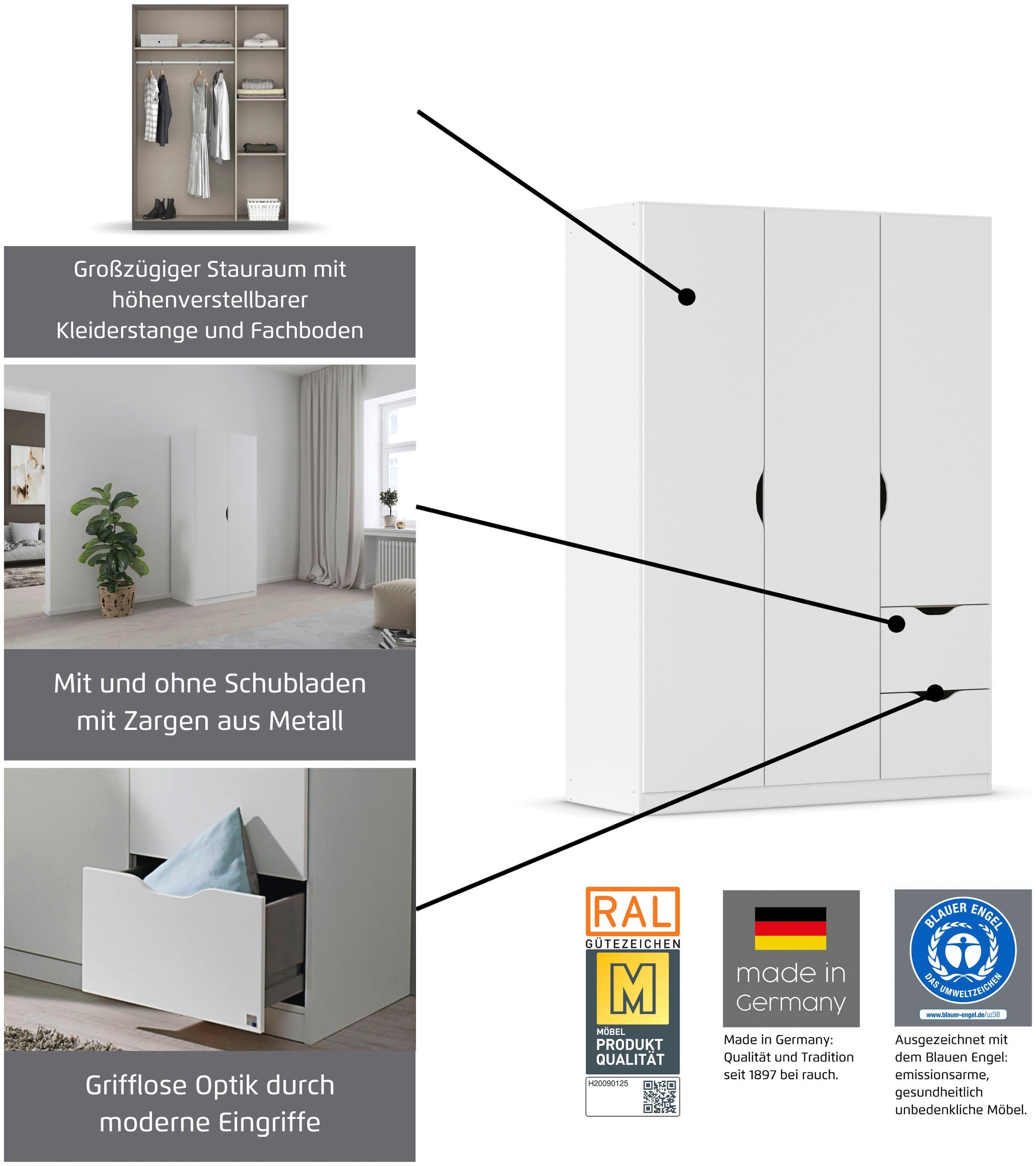 rauch Kleiderschrank »Freising geräumiger Schrank Garderobe Schlafzimmerschrank« in 2 Breiten erhältlich TOP ANGEBOT !,  mit Griffmulden und Schubkästen OTTO´s Chois TOP PRODUKT